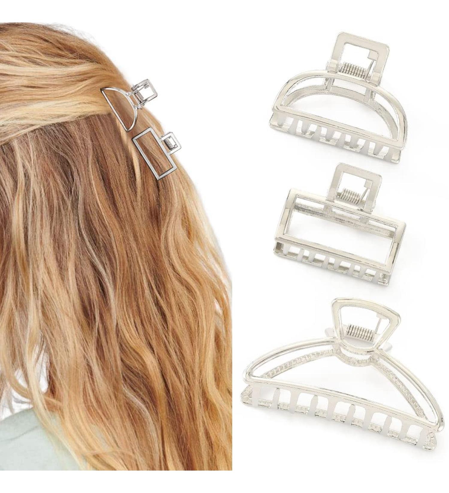 Brinie Silver Hair Claw Clips - Strong Hold Barrettes for Women and Girls (Pack of 3) - Buy Online on GoSupps.com