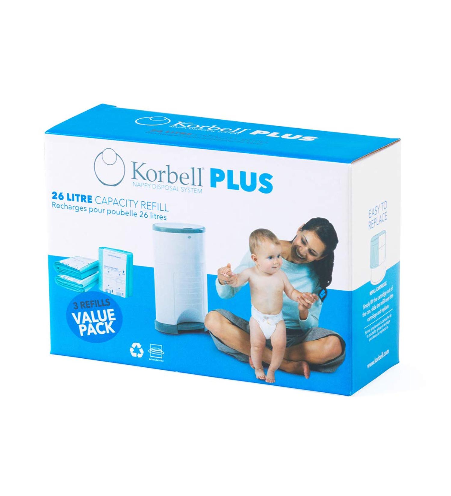 Biodegradable Collar Refill Packs for Diaper Containers - Maxi 26L x3 - Odor Control - 330 Diaper Capacity - Eco-Friendly - Buy Online on GoSupps.com