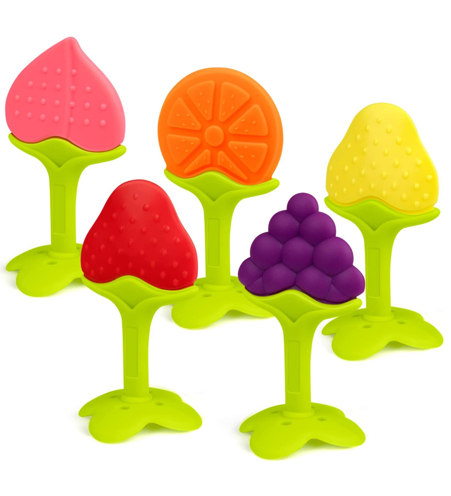 SHARE&CARE BPA Free Silicone Fruit Teether Toys with Storage Case - Infant Teething Pain Relief (5 Tree Fruits) - Buy Online on GoSupps.com
