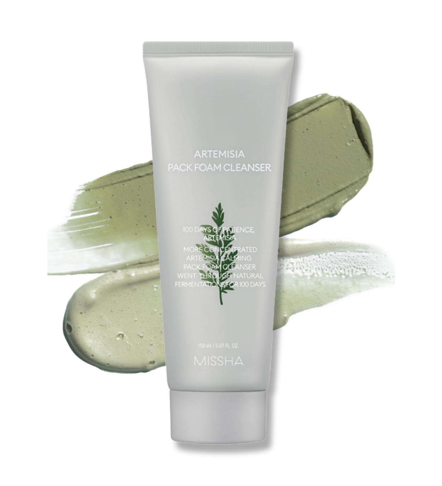MISSHA Artemisia Pack Foam Cleanser 5.07 Fl oz/ 150ml 2-in-1 Korean Facial Cleanser & Clay Mask with Double-Fermented Mugwort Extract Soothes Sensitive Skin - Buy Online on GoSupps.com