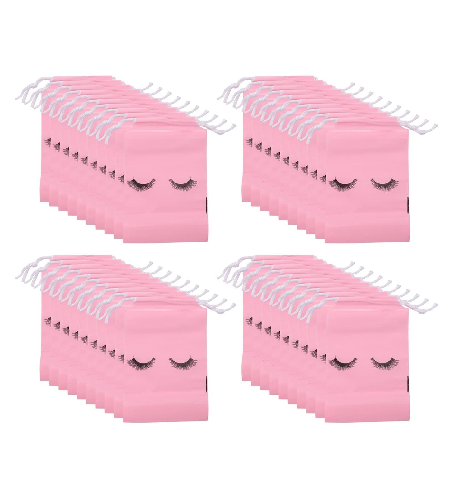 100 Pieces Pink Eyelash Aftercare Bags | Plastic Makeup & Toiletry Pouches | Travel Cosmetic Bags with Drawstring - Buy Online on GoSupps.com