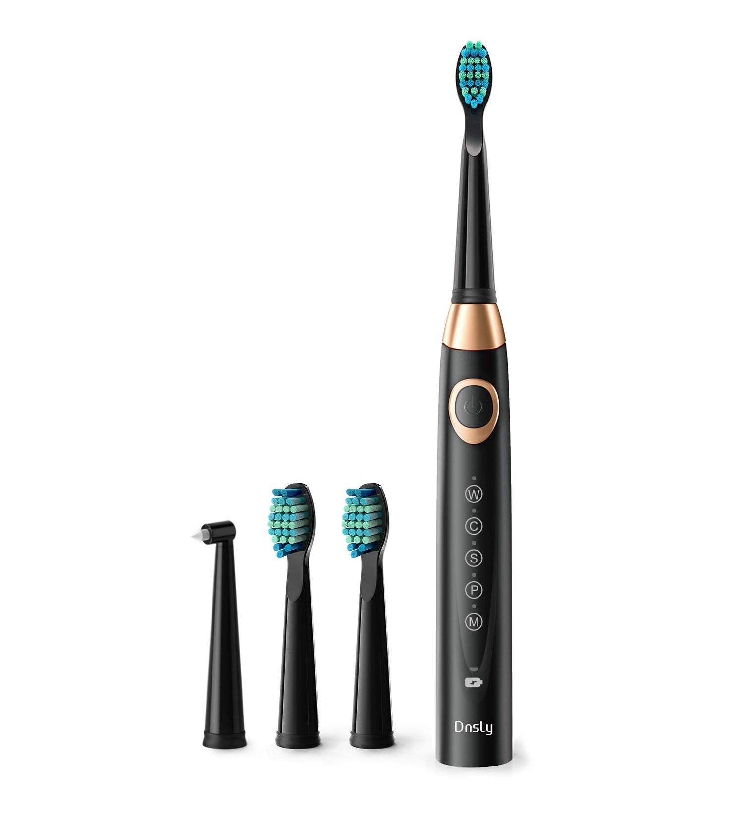 Dnsly Electric Toothbrush for Adults   Ultrasonic Rechargeable Sonic Toothbrushes   5 Modes with Smart Timer   4 Hours Charge for 30 Days Use   4 Black Toothbrush Heads A-black - Buy Online on GoSupps.com