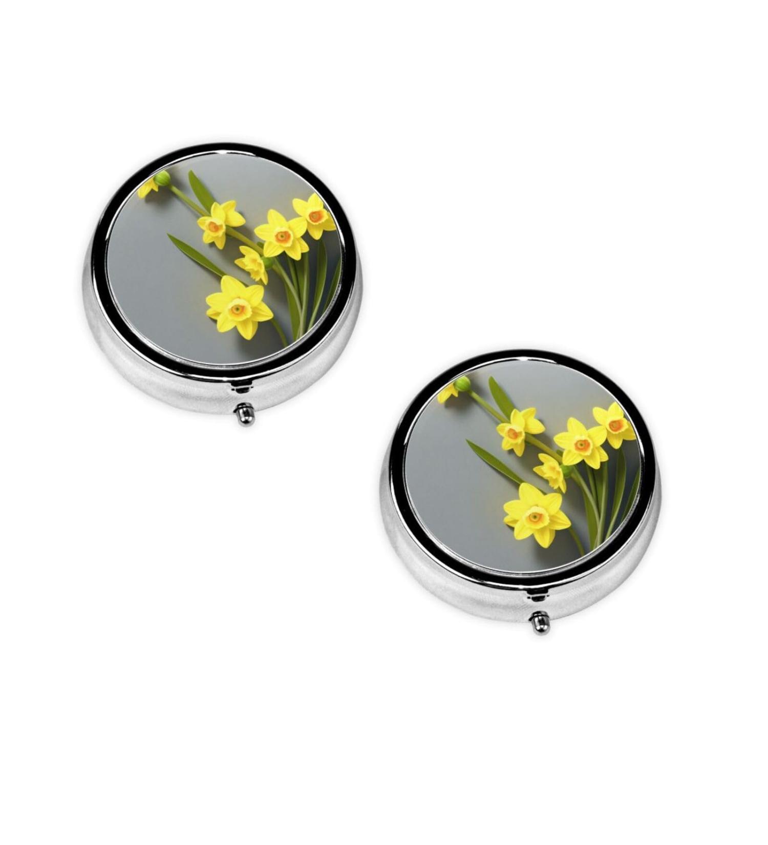 Shop Narcissus Flowers Mini Round Pill Box | 3 Compartment Travel Organizer | Portable Pill Case for Home & Office - Buy Online on GoSupps.com