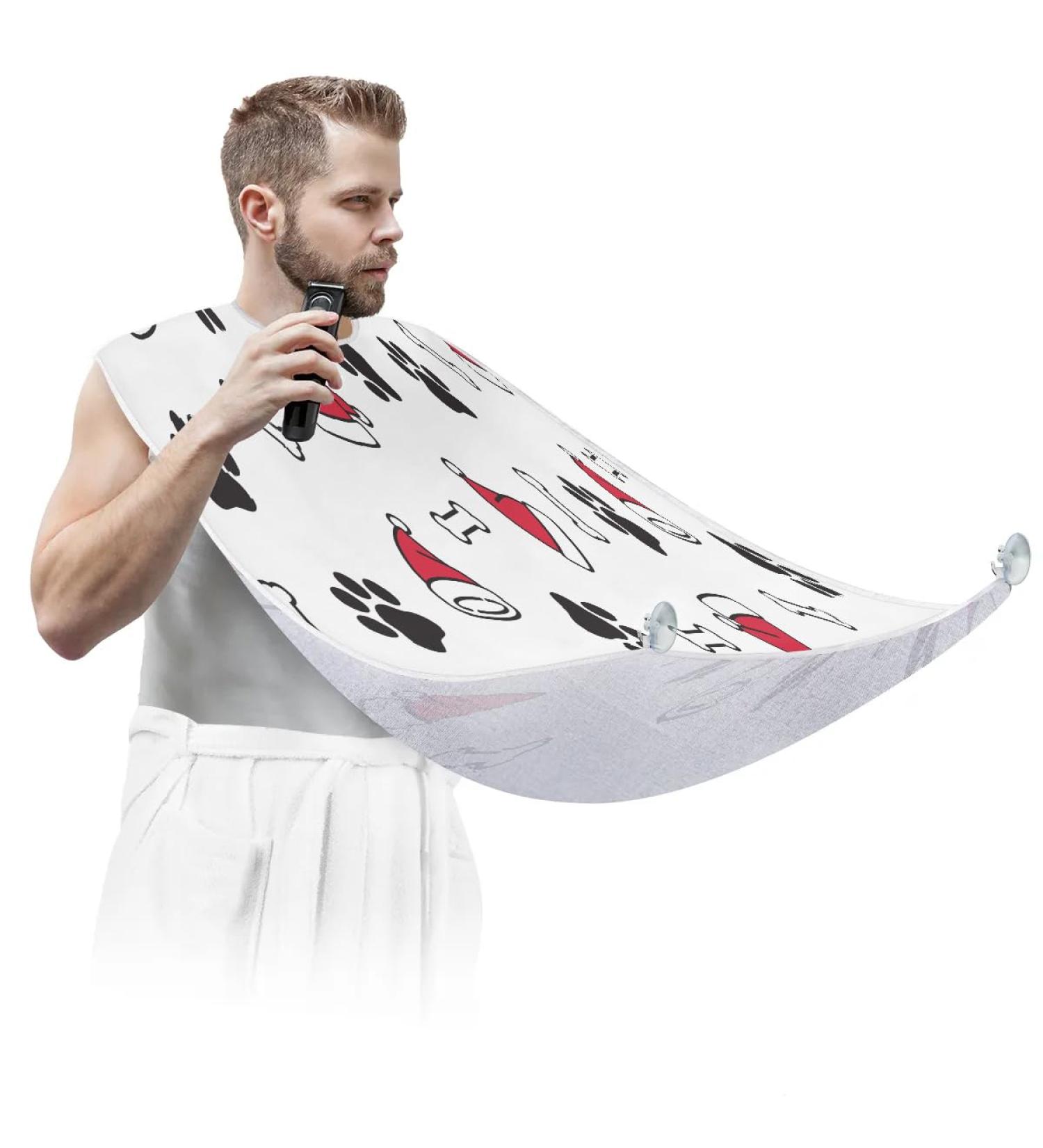 Beard Bib Apron for Men | Non-Stick Waterproof Hair Catcher & Grooming Cape with Bones & Paws Print - Buy Online on GoSupps.com