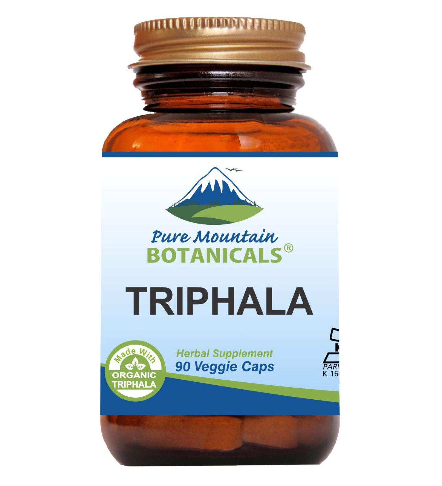 Pure Mountain Botanicals Triphala Capsules 90 Kosher Vegan Caps Now with 500mg Organic Blend of Amla Indian Fruit - Buy Online on GoSupps.com