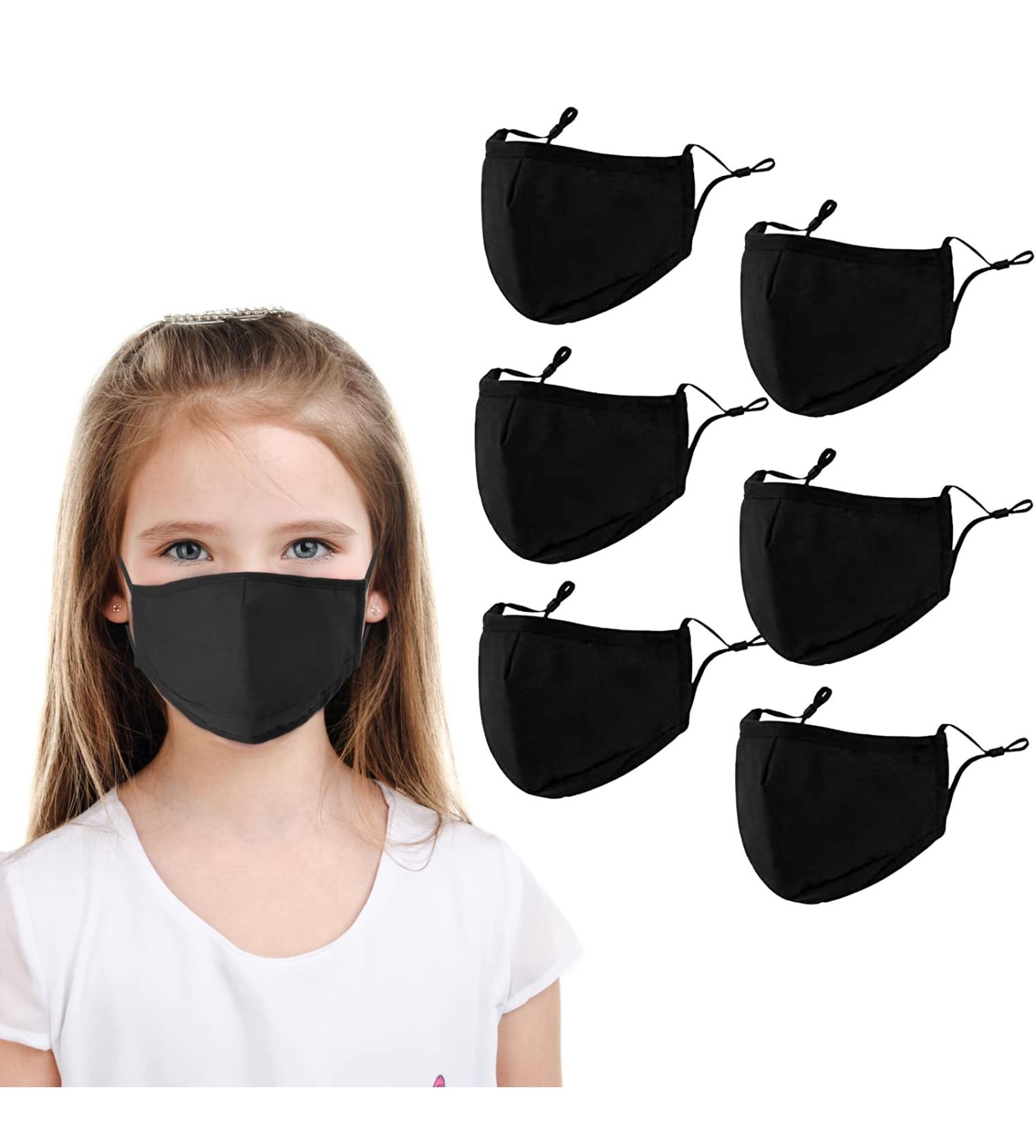 6 Pack Washable Reusable 3-Ply Cloth Face Masks with Adjustable Ear Loops - Breathable Coverings for Kids (Black) | Unisex - Buy Online on GoSupps.com