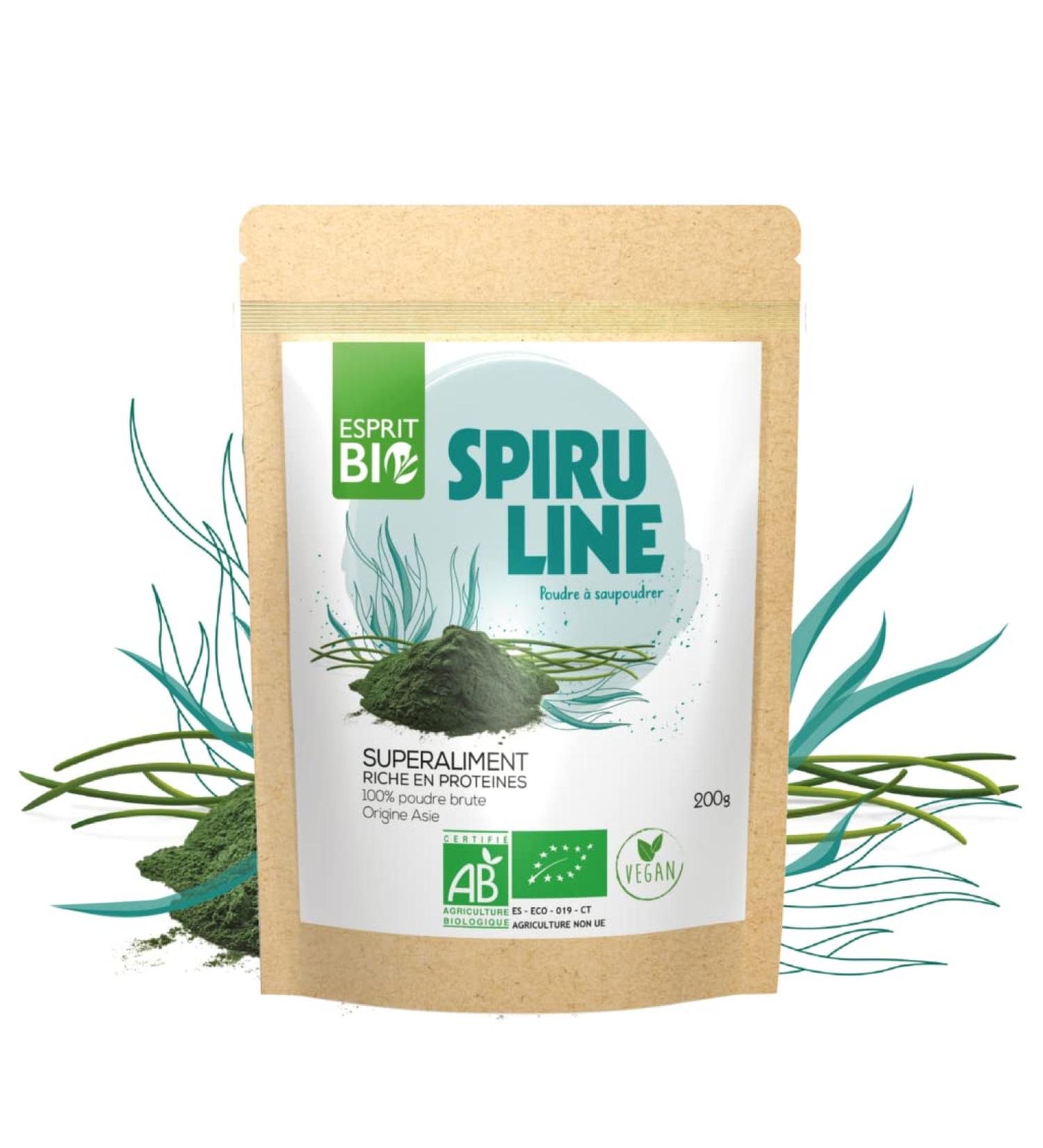 ESPRIT BIO ORGANIC SPIRULINA POWDER 200g Superfood Protein Mix in Sauces or Drinks 100% Organic and Vegan - Buy Online on GoSupps.com