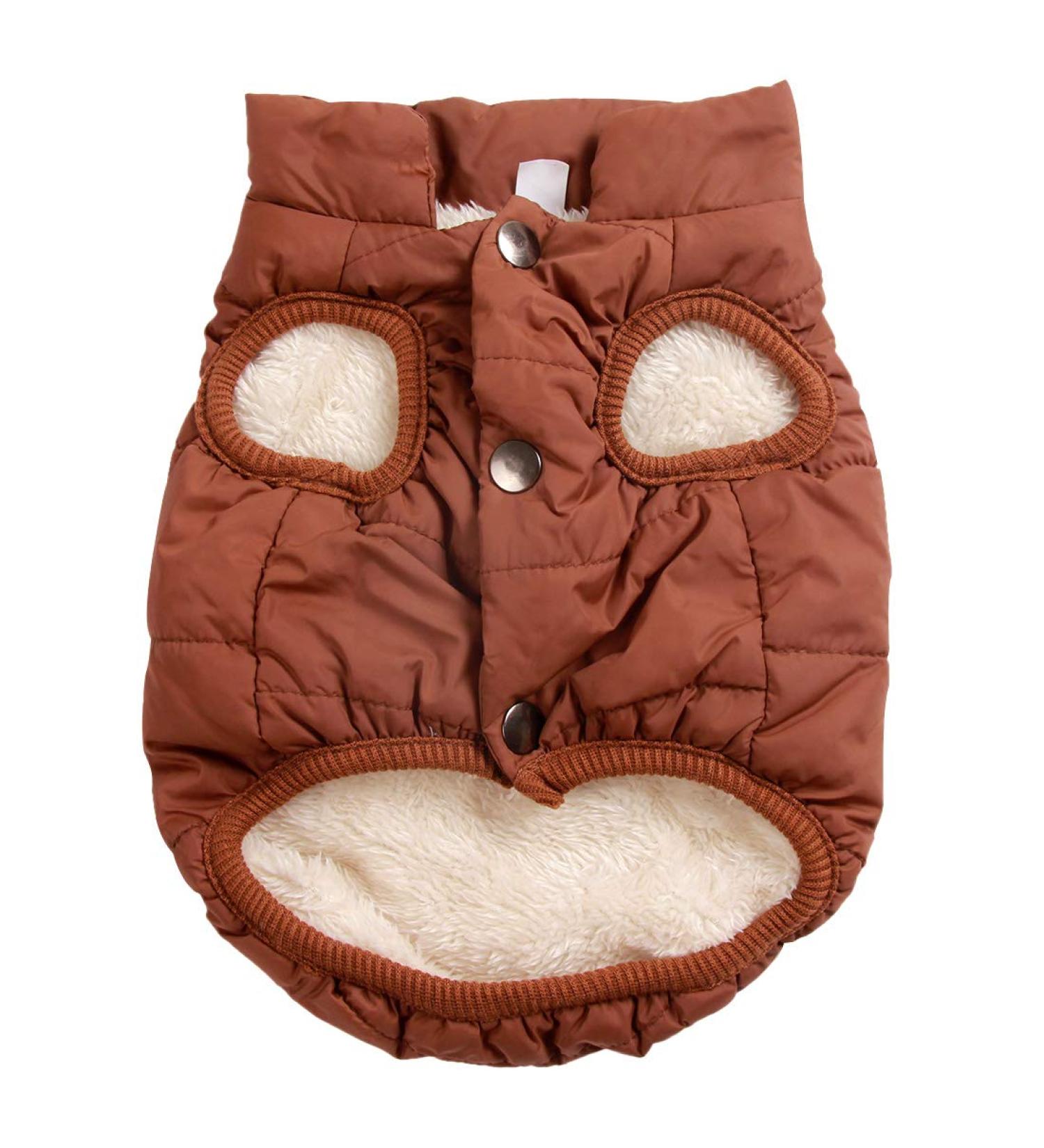 Joydaog XL Fleece Lined Dog Jacket - Warm & Windproof Winter Vest for Cold Weather - Extra Soft Brown - Buy Online on GoSupps.com
