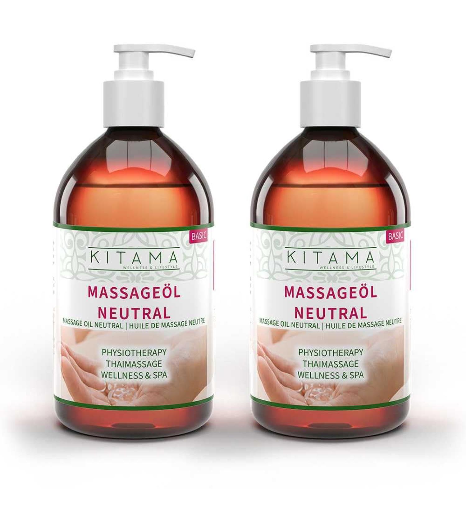KitaMa Massage Oil Neutral 1000ml | 2 x 500ml Body Oil for Thai Massage & Spa | Includes Lotion Pumps | Ideal for Physiotherapy - Buy Online on GoSupps.com