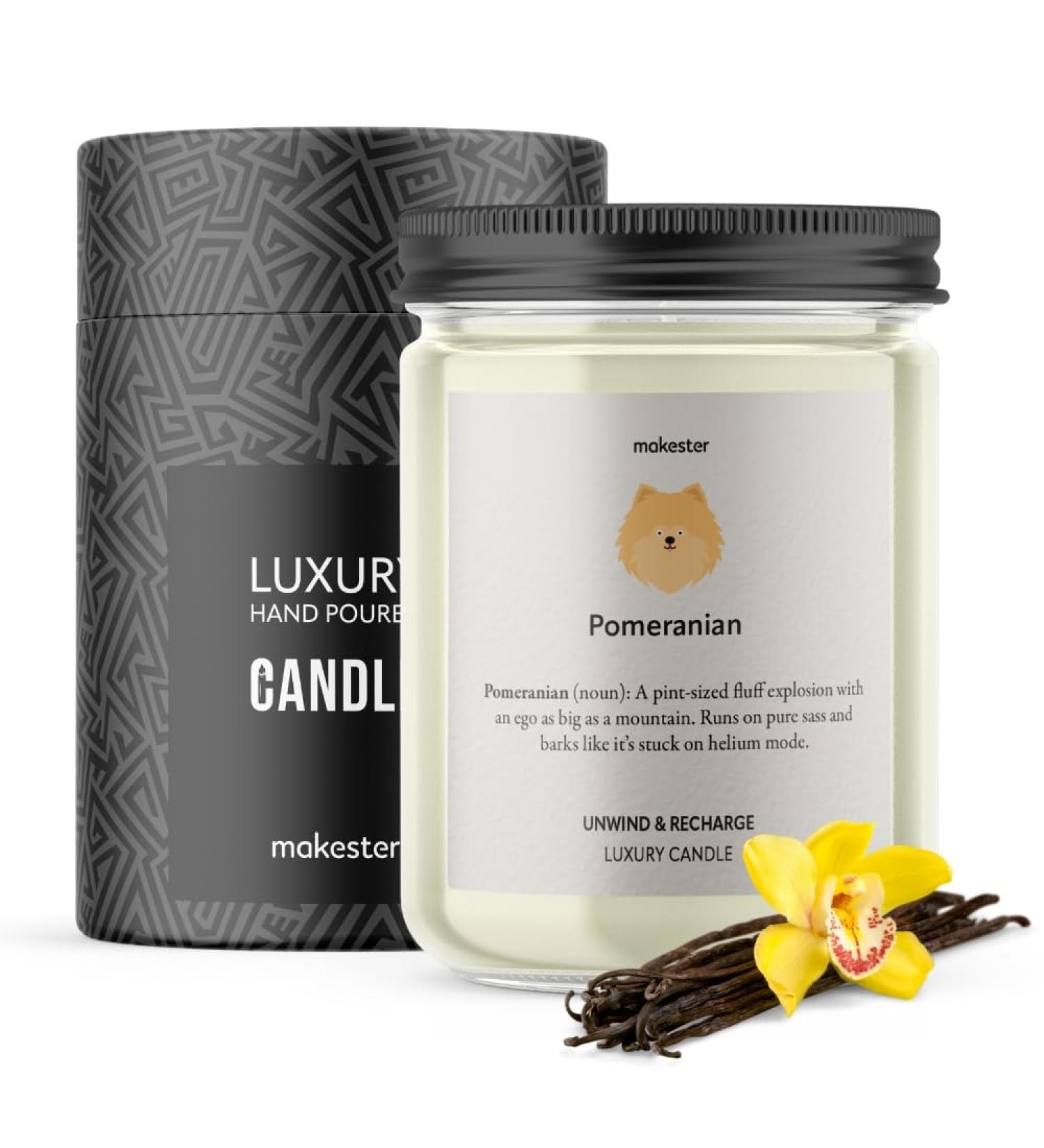 Pomeranian Candle - 220g Soy Wax with Vanilla Jasmine & Almond - Perfect Gift for Dog Lovers - Makester - Buy Online on GoSupps.com