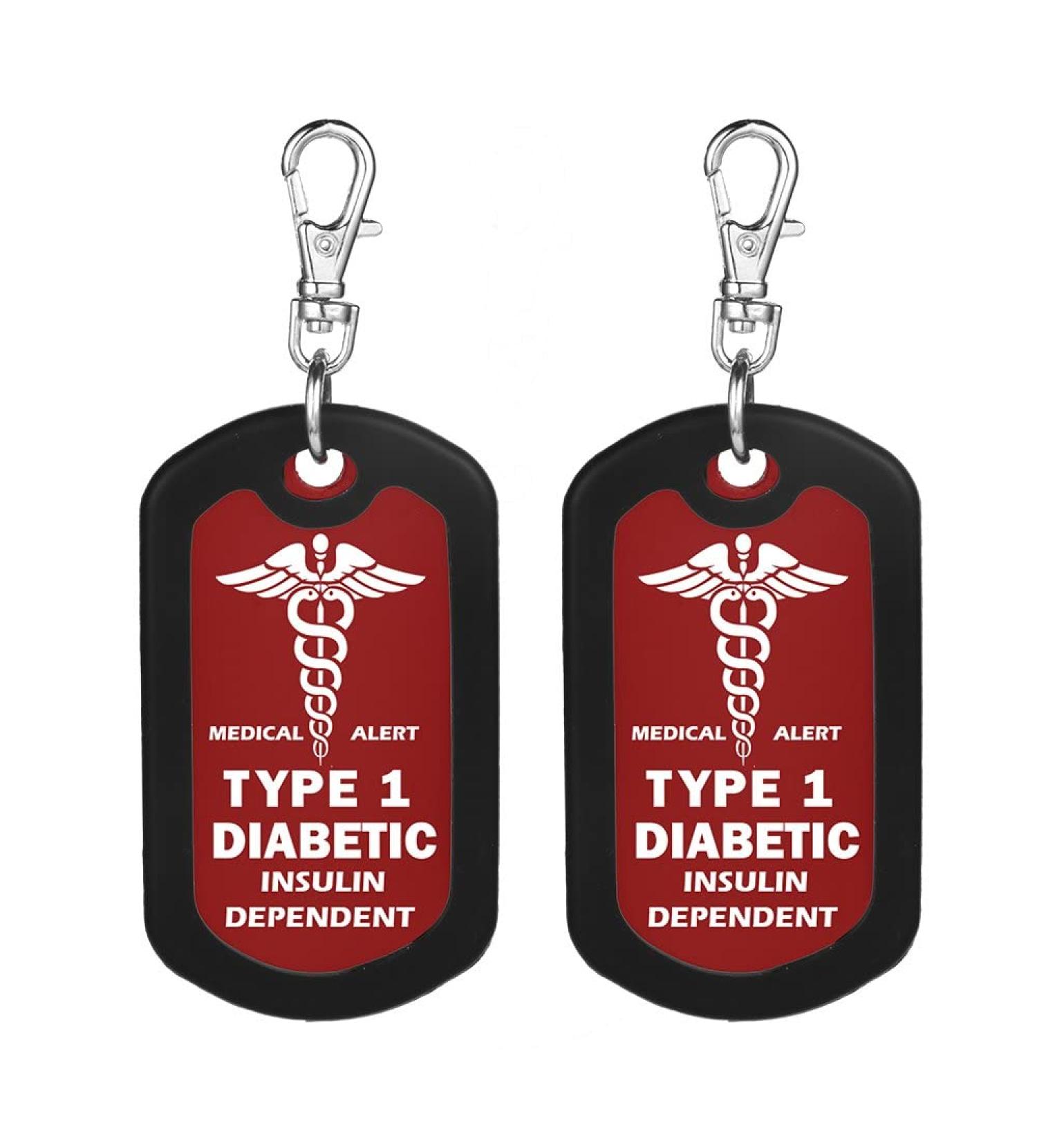 Insulin Dependent Type 1 Diabetic Tag 2pcs Medical Alert Zipper Pull Bag Tag (Red)-2X 2 Piece Set