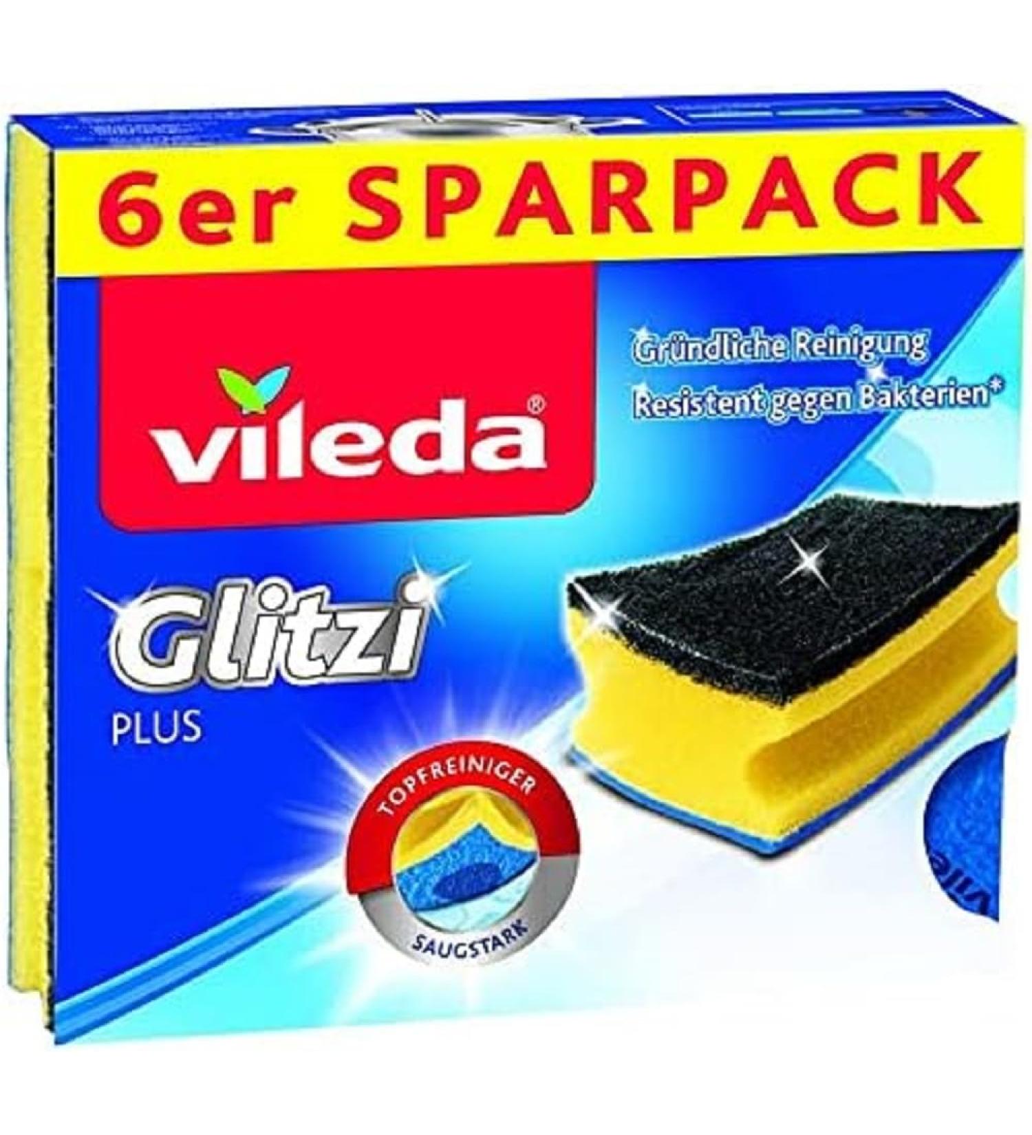 Vileda Glitzi Plus scouring pad with antibac effect against bacteria highly absorbent (6 pieces)
