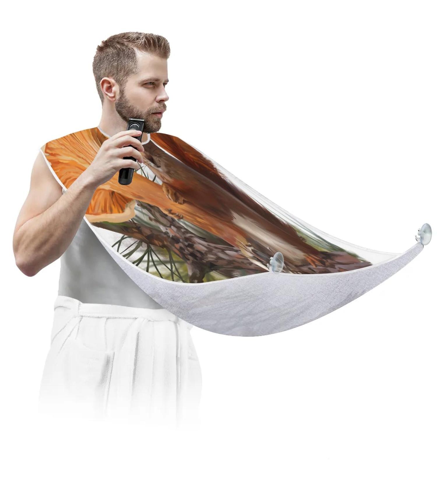 Cute Squirrel Mushroom Beard Bib Apron | Waterproof Hair Catcher for Men | Perfect Grooming Gift with Suction Cups - Buy Online on GoSupps.com