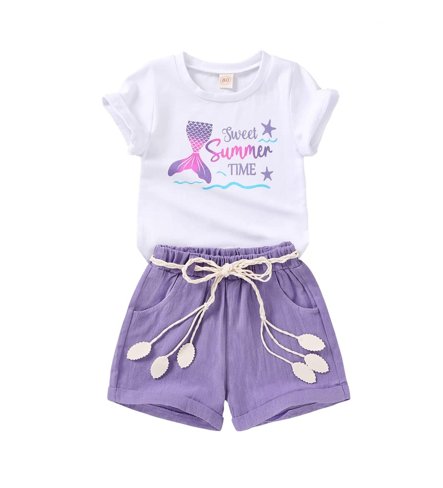 YOUNGER TREE Toddler Girls Watermelon T-shirt + Linen Shorts Set - Mermaid Theme | 4 Years - Buy Online on GoSupps.com