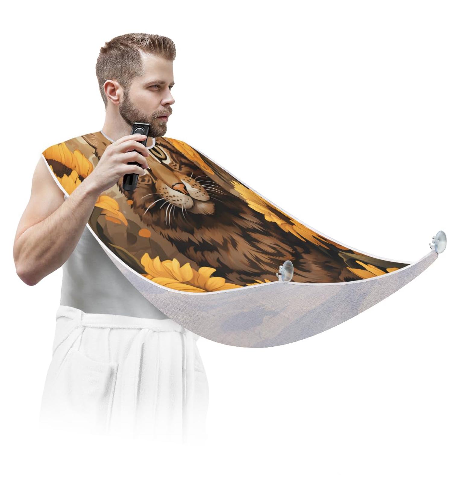 Sunflower Cat Beard Bib Apron | Beard Hair Catcher for Men | Perfect Father's Day & Christmas Gift with Suction Cups - Buy Online on GoSupps.com