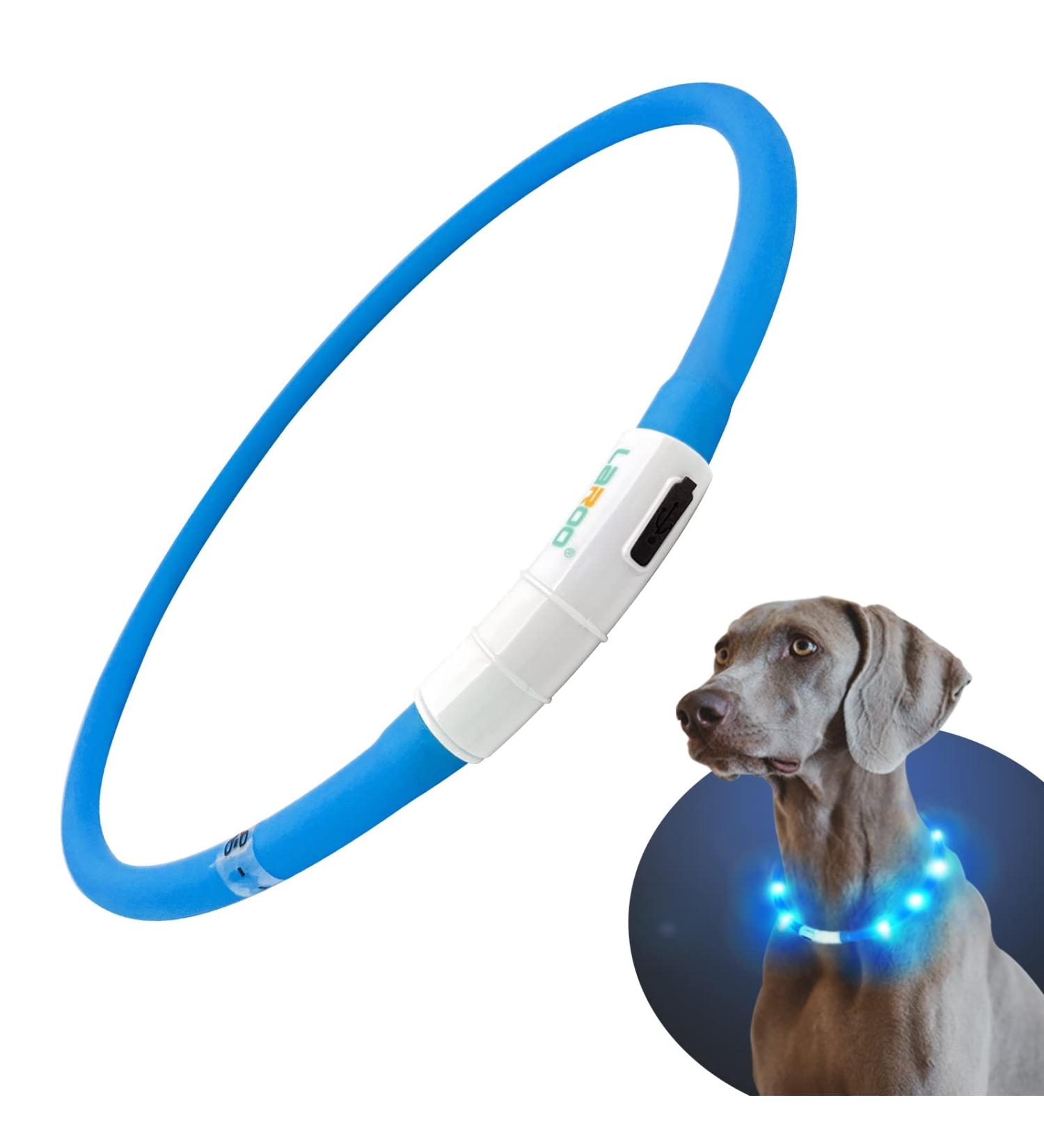 Laroo LED Dog Collar - USB Rechargeable Night Safety Luminous Collar for All Dog Sizes - 3 Modes - Blue - Buy Online on GoSupps.com