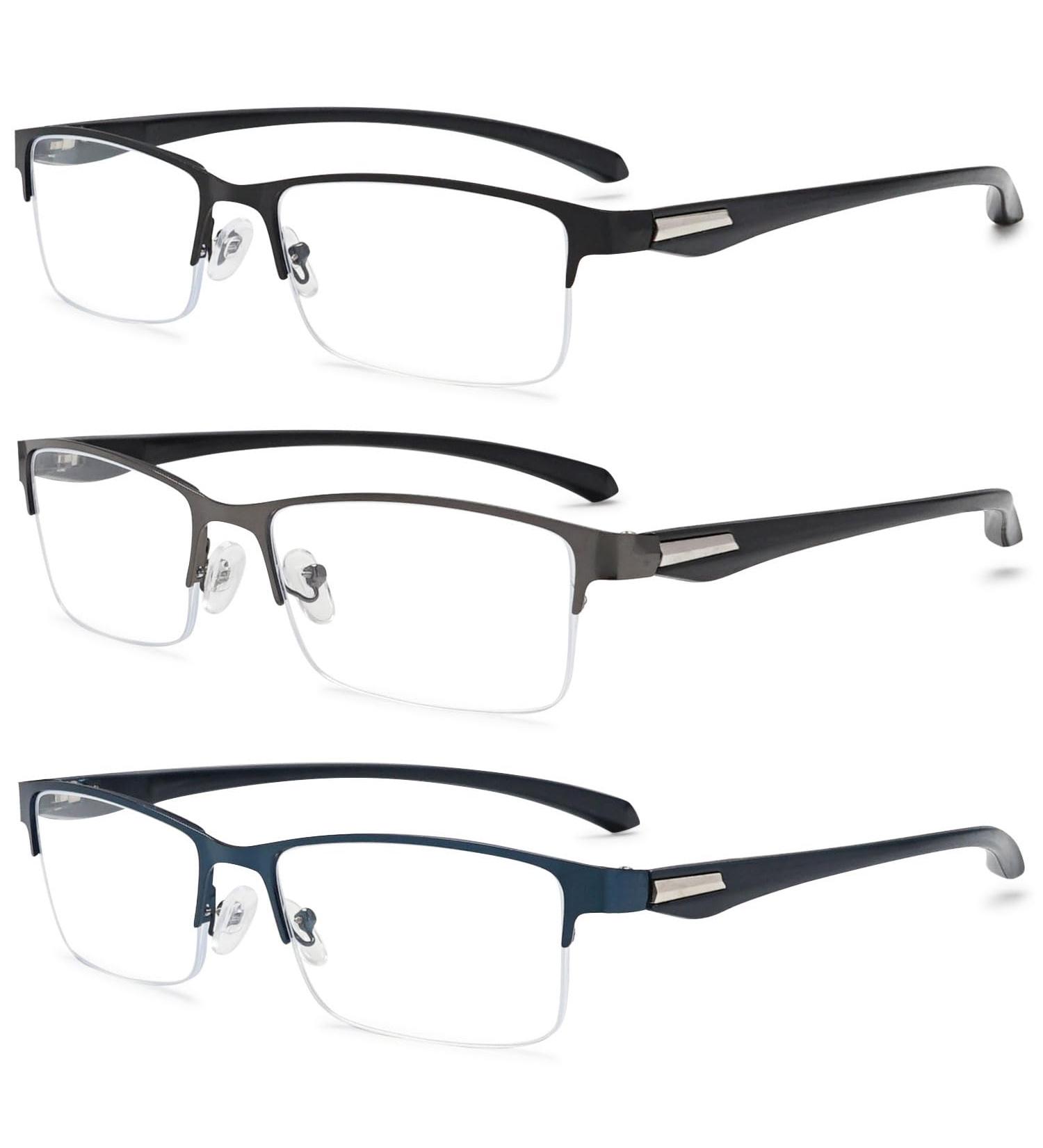 Vevesmundo Men's Sporty Rectangular Reading Glasses Set - Blue Light Filter +1.0 to +4.0 | 3 Pieces - Buy Online on GoSupps.com