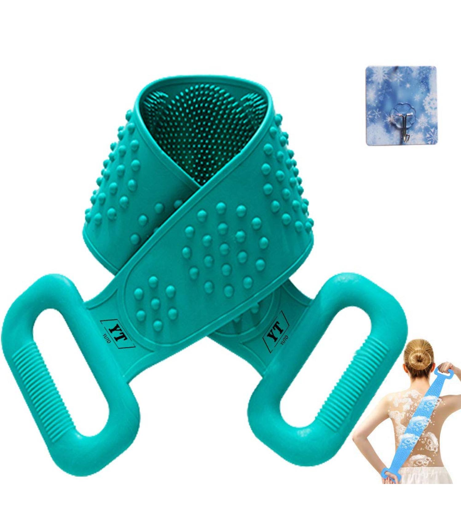 Silicone Body Scrubber Shower Strap for Men and Women - Easy-to-Clean Bath Towel for Back Cleaning - 85cm Green - Buy Online on GoSupps.com