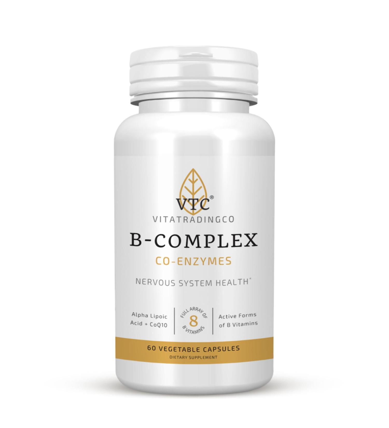 VTC VitaTradingCo. B-Complex Coenzymes | 8 Essential B Vitamins | with Alpha Lipoic Acid & CoQ10 | Nervous System Health & Energy Metabolism Support | 60 Veggie Capsules - Buy Online on GoSupps.com