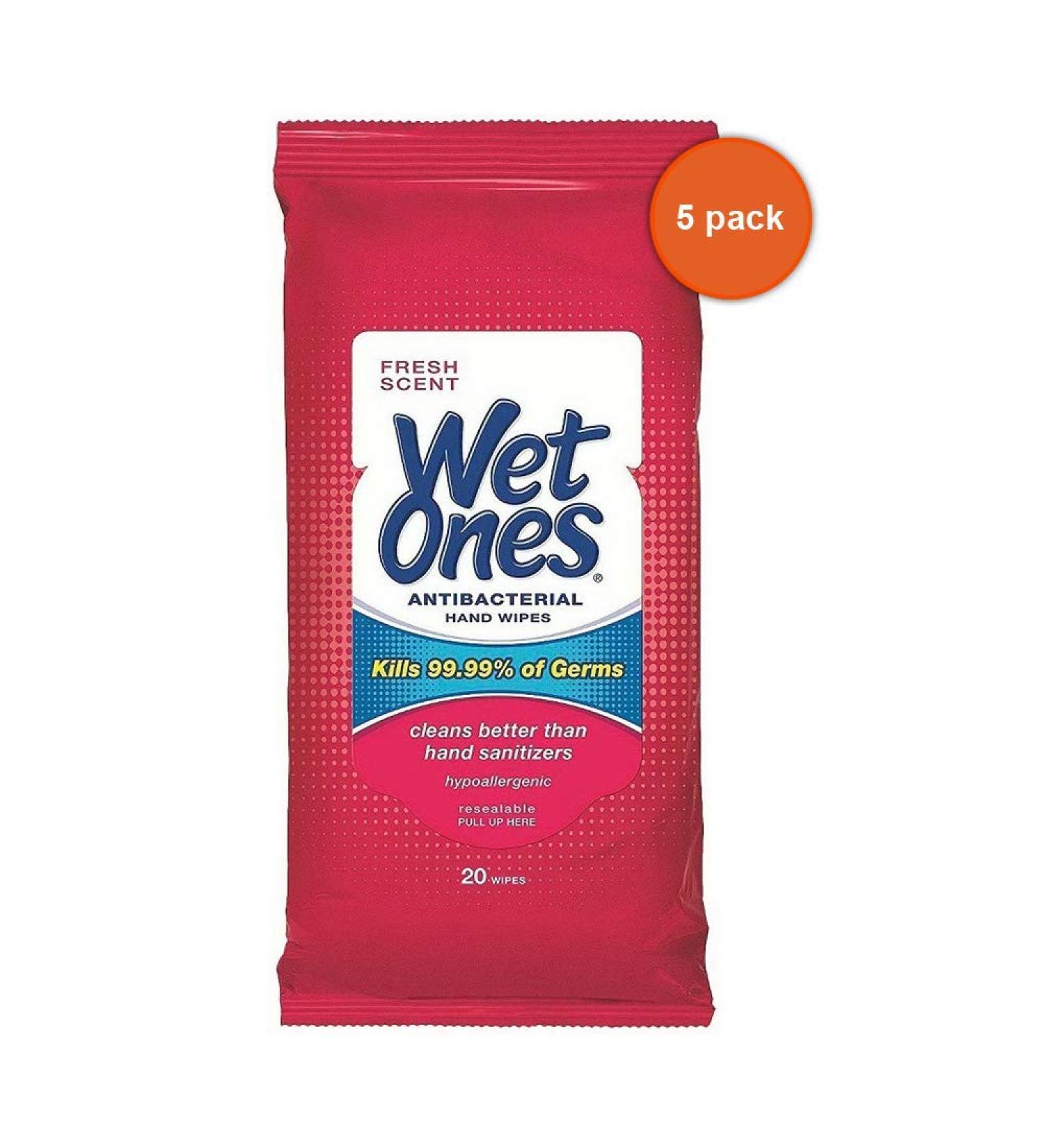 Wet Ones Antibacterial Hand Wipes Fresh Scent 20 ea (Pack of 5)