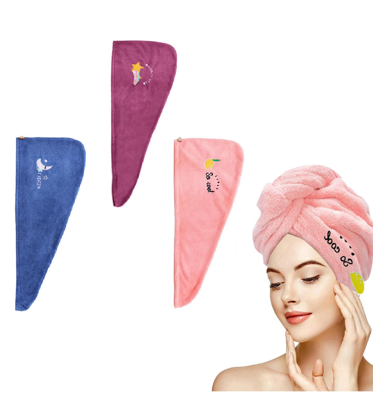 YQBFTC Microfiber Turban Hair Dryer - Quick-Drying Hair Towel for Women & Girls | Super Absorbent All Hair Types - Pink Purple Blue Set of 6 - Buy Online on GoSupps.com