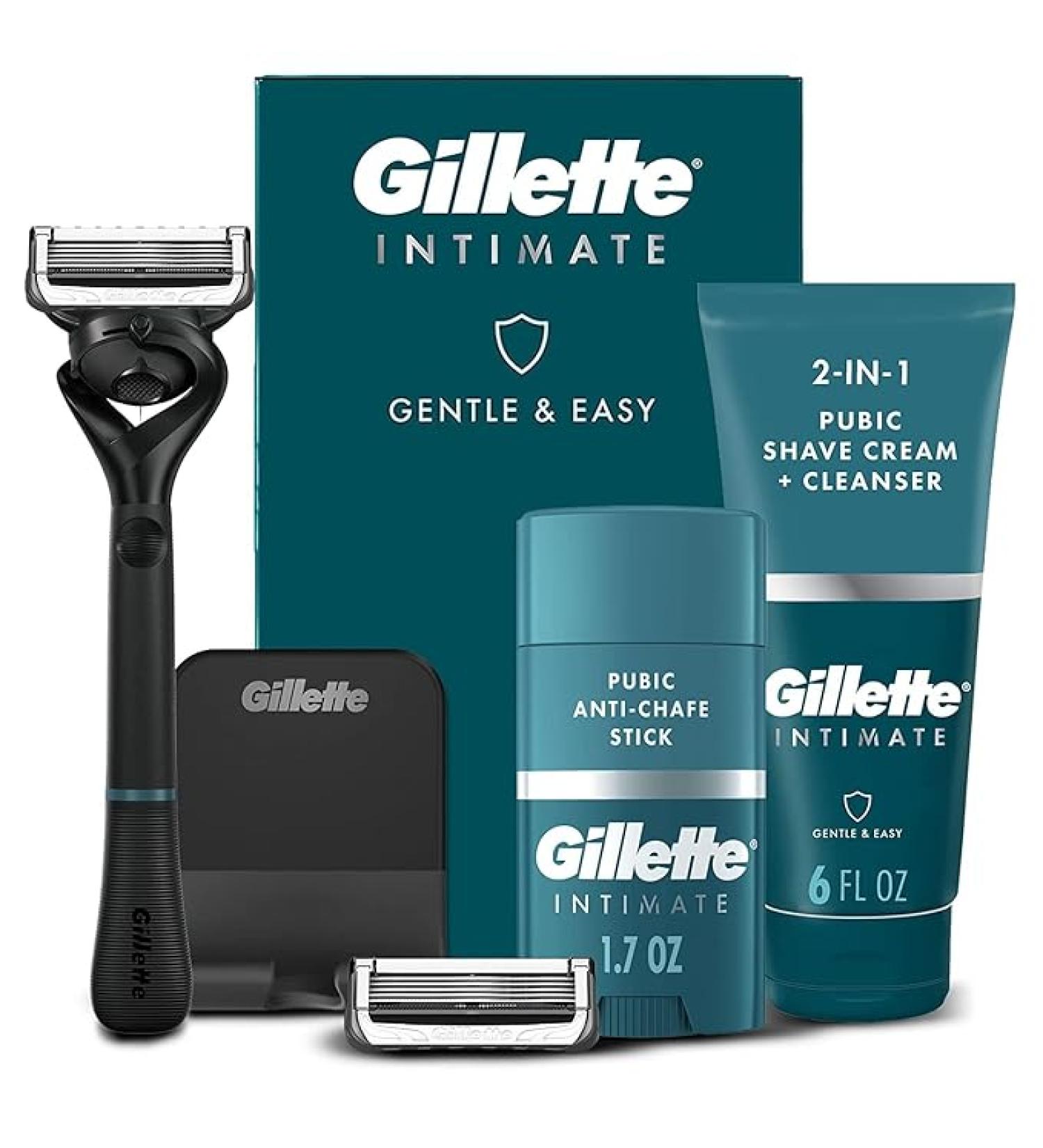 Gillette Intimate Manscape Kit Razor for Men Menâs Pubic Razor Gentle & Easy to Use 1 Razor Handle 2 Refills 2in1 Pubic Shave Cream & Cleanser & Anti-chafe Stick Reduces Rubbing & Irritation - Buy Online on GoSupps.com