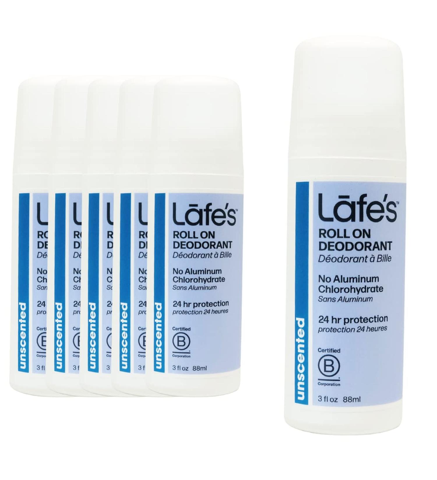 Lafe's Natural Deodorant 3oz Roll-On | Aluminum-Free for Men & Women | 24-Hour Protection | Unscented | 6 Pack - Buy Online on GoSupps.com