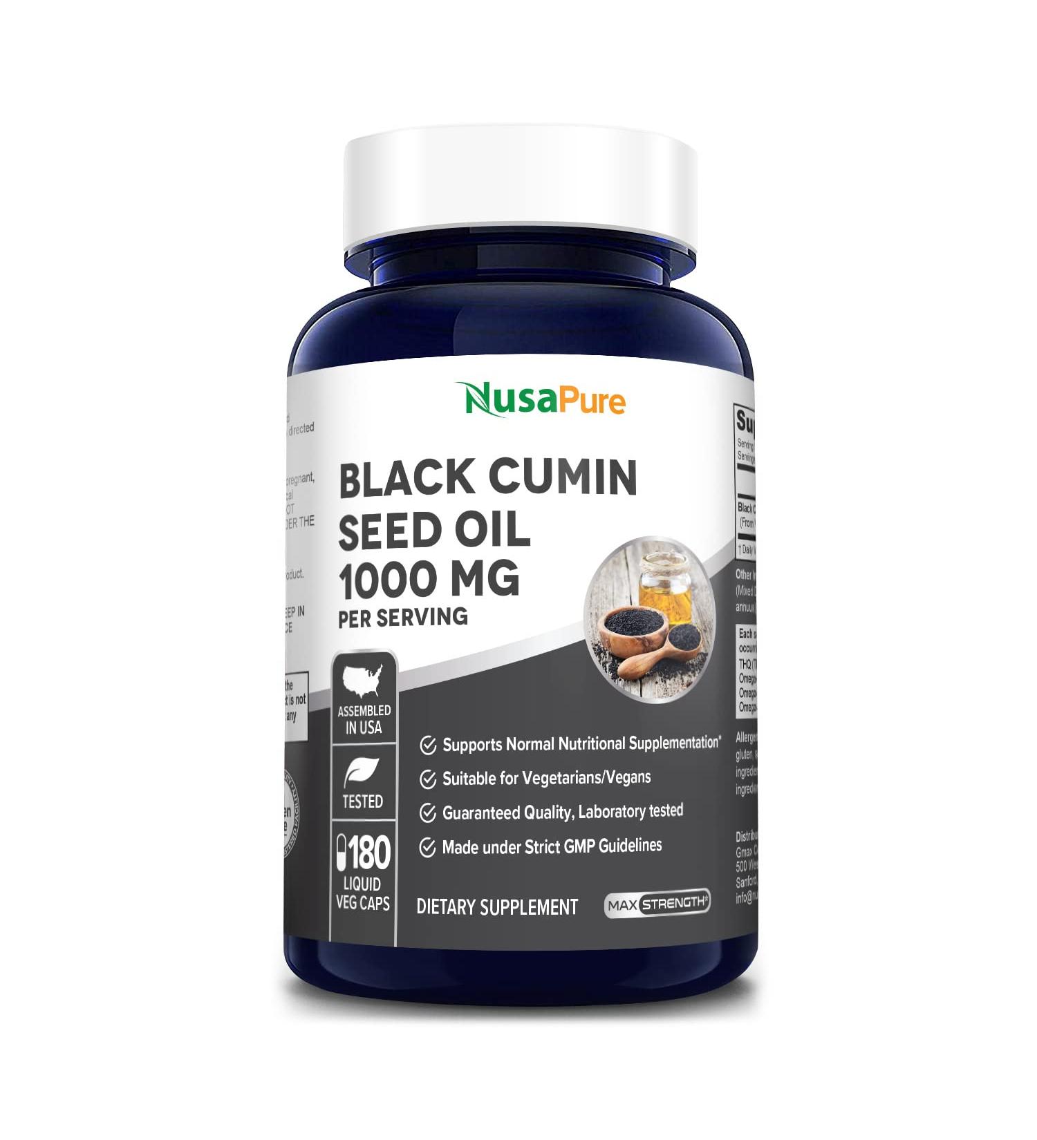 NusaPure Black Seed Oil 1000mg, 180 Softgel Capsules - Cold-Pressed Nigella Sativa, Non-GMO & Vegetarian - Buy Online on GoSupps.com