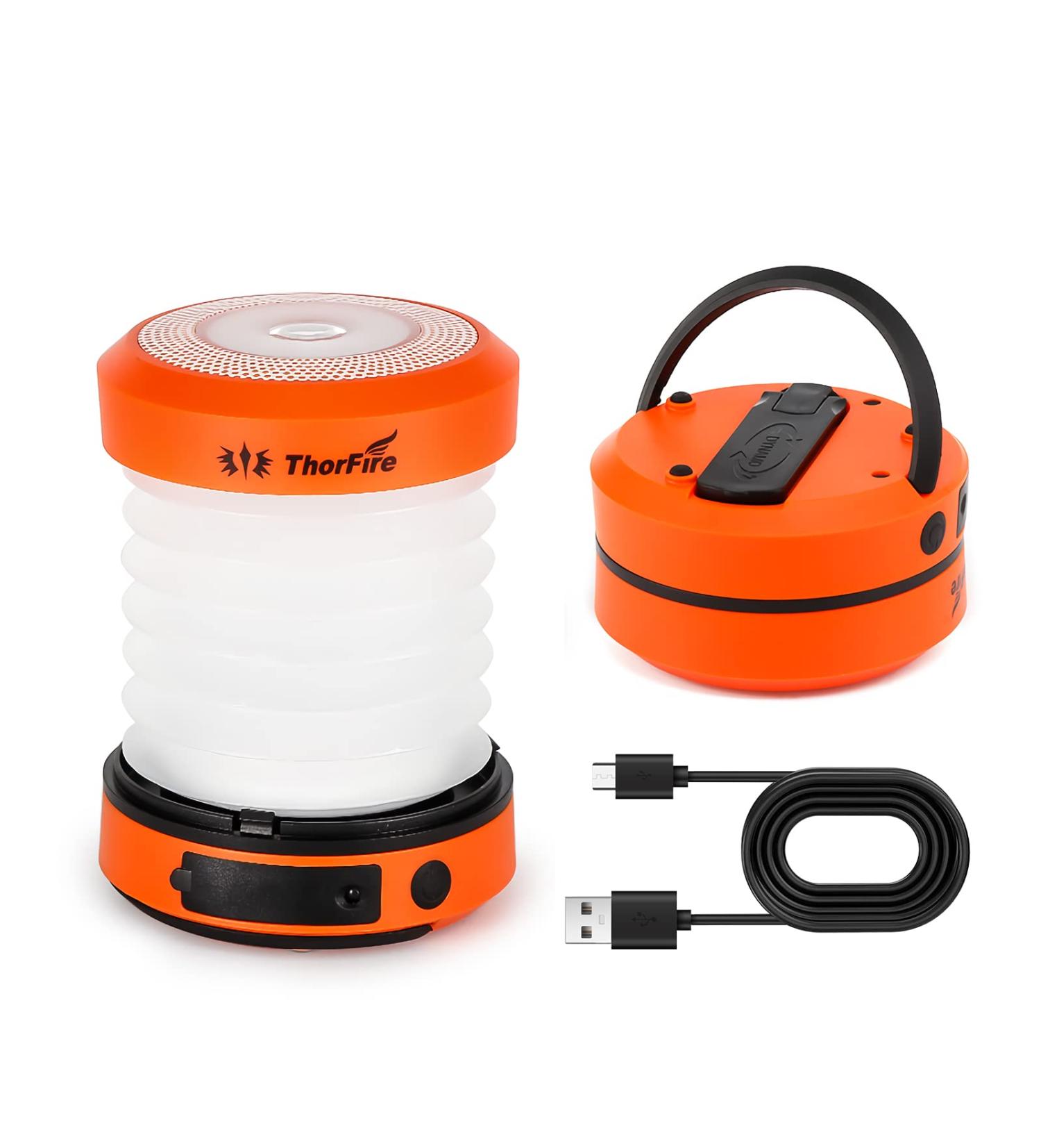ThorFire Hand Crank USB Rechargeable LED Camping Lantern - Collapsible Mini Flashlight for Camping, Hiking, and Emergencies - Orange - Buy Online on GoSupps.com