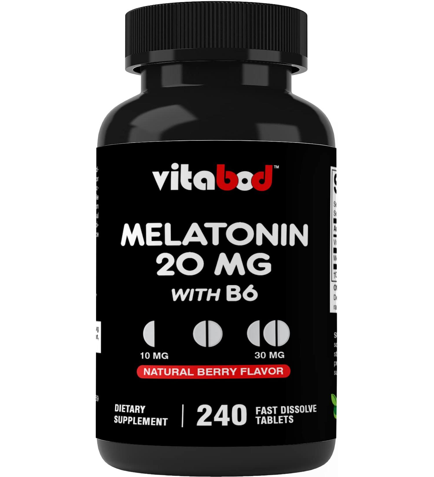 Vitabod Melatonin 20mg - 240 Fast Dissolve Tablets | Drug-Free & Natural Berry Flavor | Vegetarian, Non-GMO, Gluten-Free | 240 Count - Buy Online on GoSupps.com