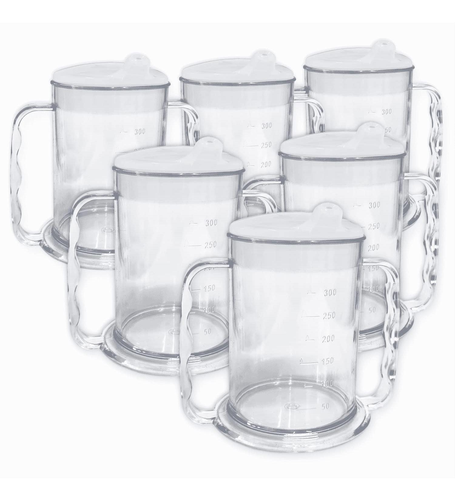 Wide Floor Drinking Cups with Beak Lid - 6pcs | Dual Handle Aid for Seniors Arthritis & Dementia | Ideal for Weak Grip - Buy Online on GoSupps.com