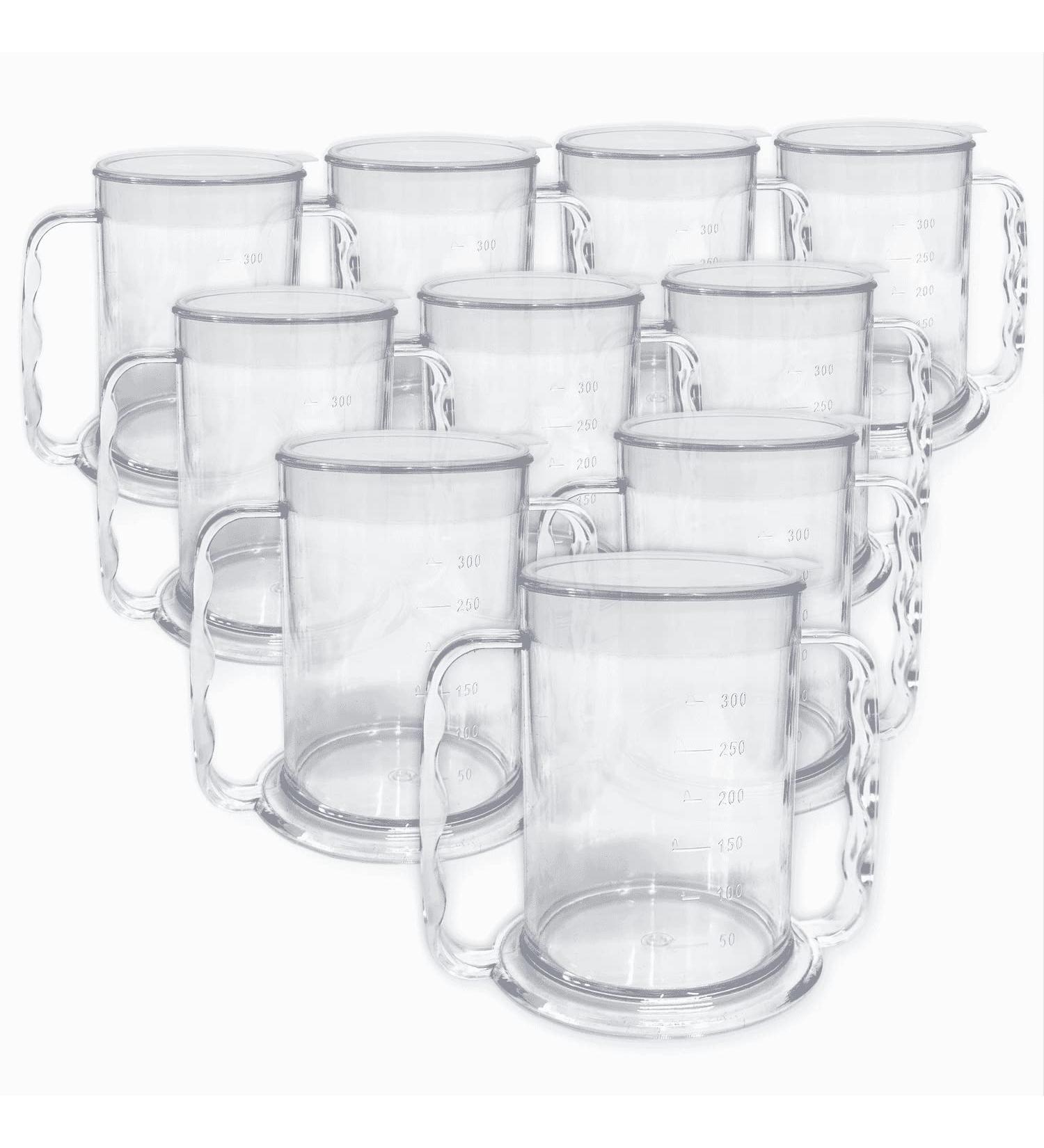 Wide Floor Two Handles Drinking Cups - 10 Pack with Anti-Spray Lid | Ideal Drinking Aid for Seniors Adults with Dementia & Arthritis - Buy Online on GoSupps.com
