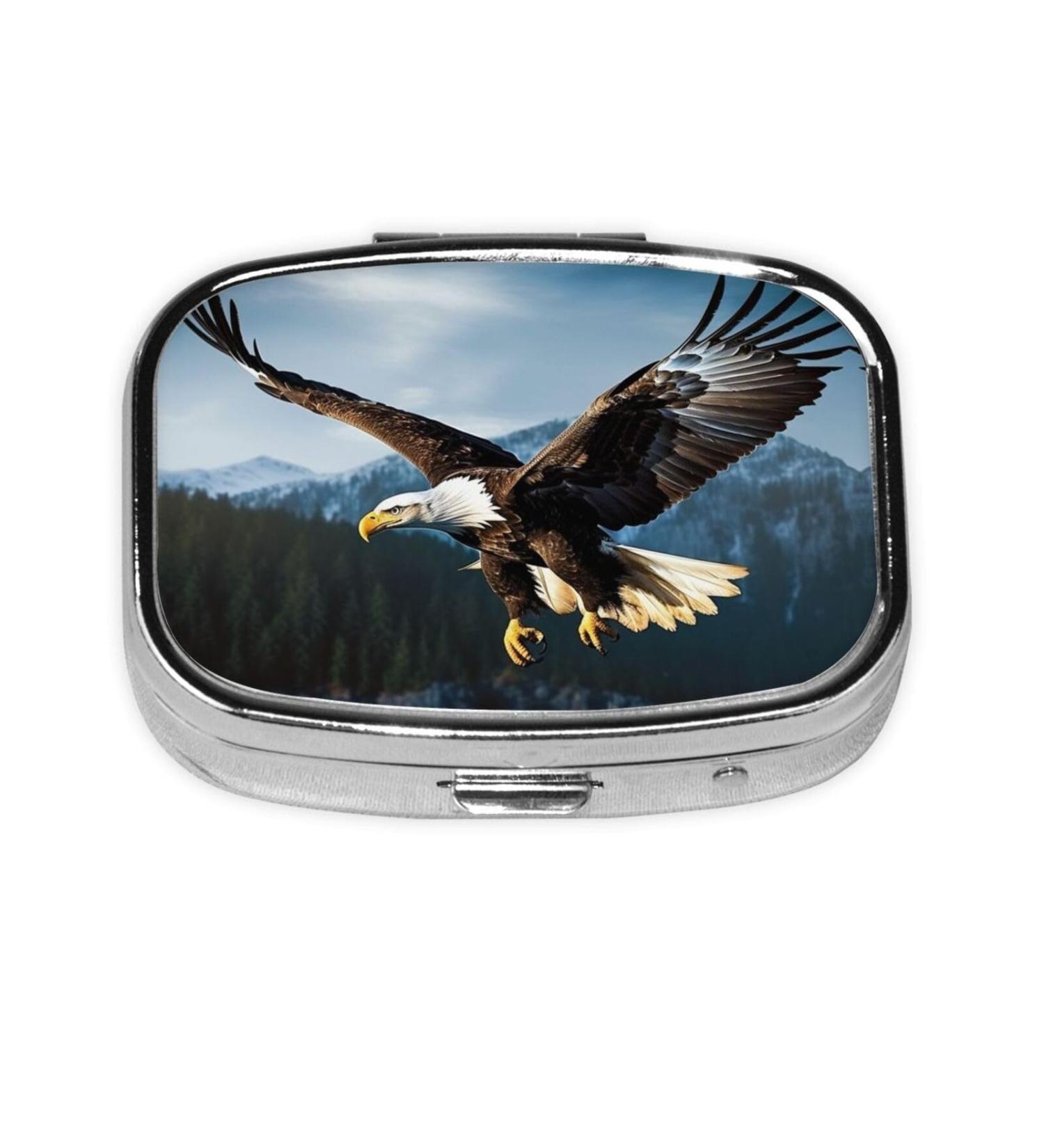 Eagle Hunting Print Pill Case - 2 Compartment Small Pill Box for Travel & Purse - Ideal Travel Organizer & Gift - Buy Online on GoSupps.com