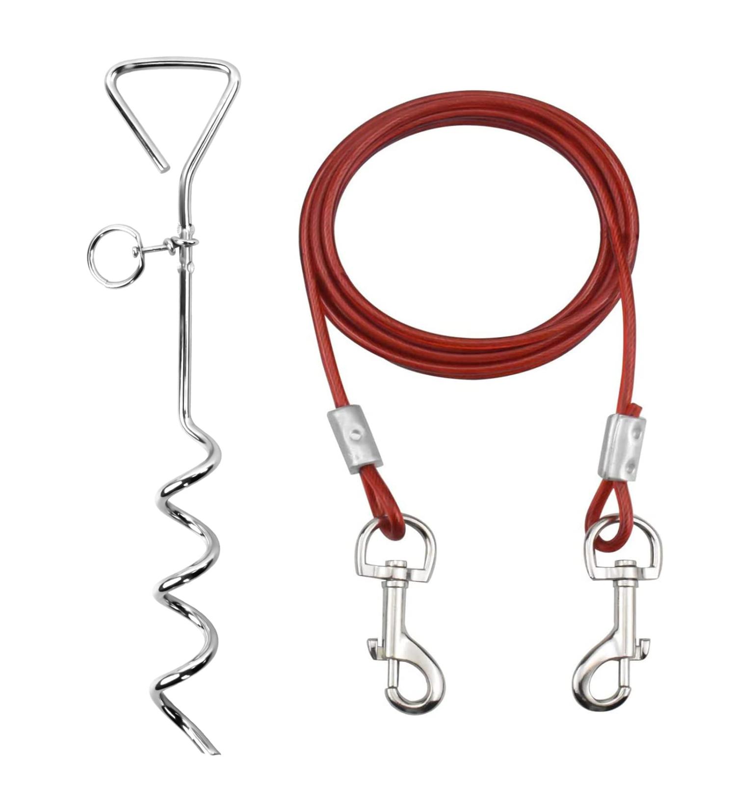 Intestinal Piral Peg with Leash - 15 Inch Tie-Out for Small to Medium Dogs | Durable Stainless Steel Floor Anchor for Courtyard & Camping (Red) - Buy Online on GoSupps.com