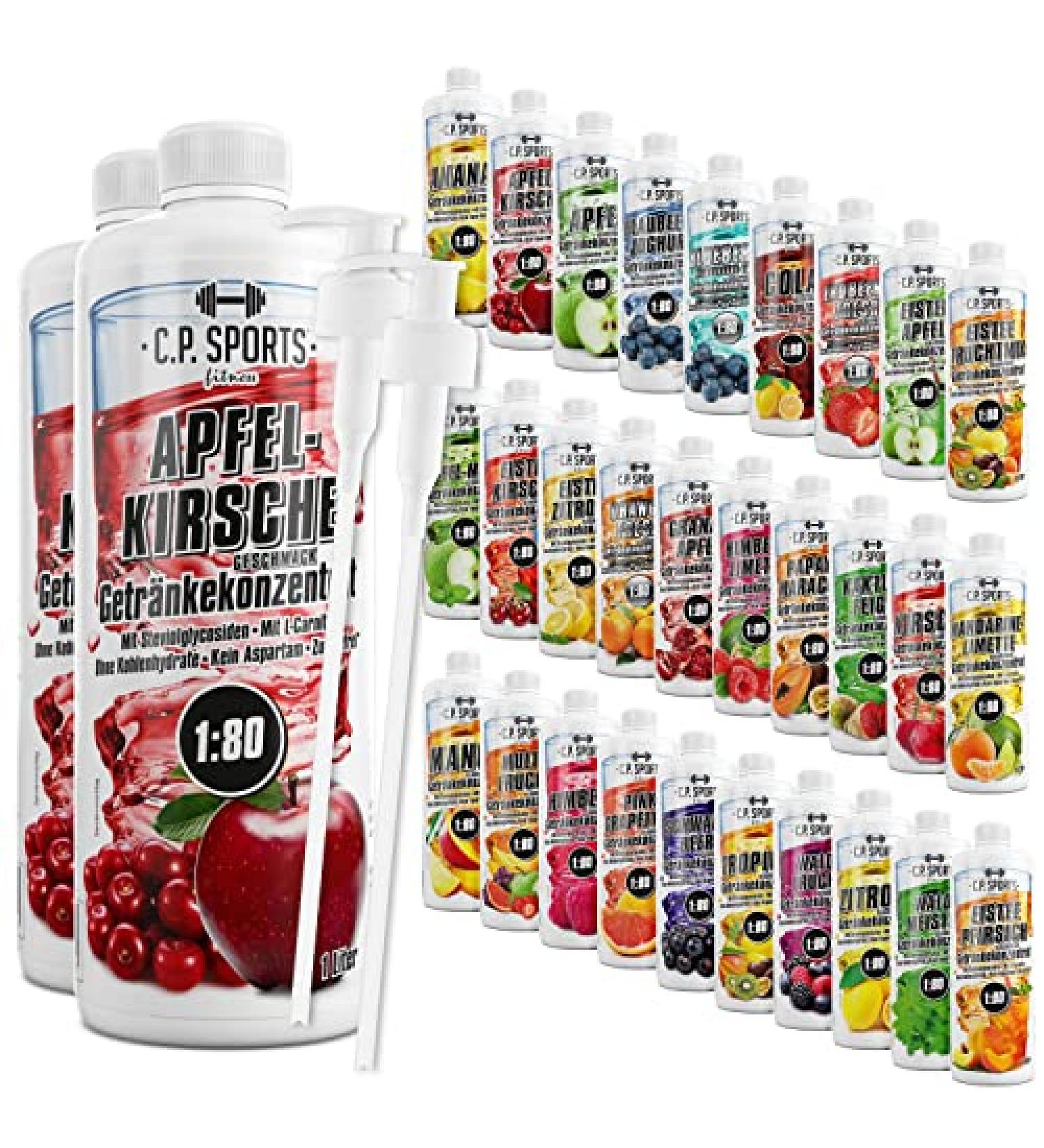 C.P. Sports Sugar-Free Beverage Syrup - Apple Cherry Vital Drink Concentrate (2L + 2 Pumps) | Mix with Water for Sports Hydration | Vitamins & Minerals - Buy Online on GoSupps.com