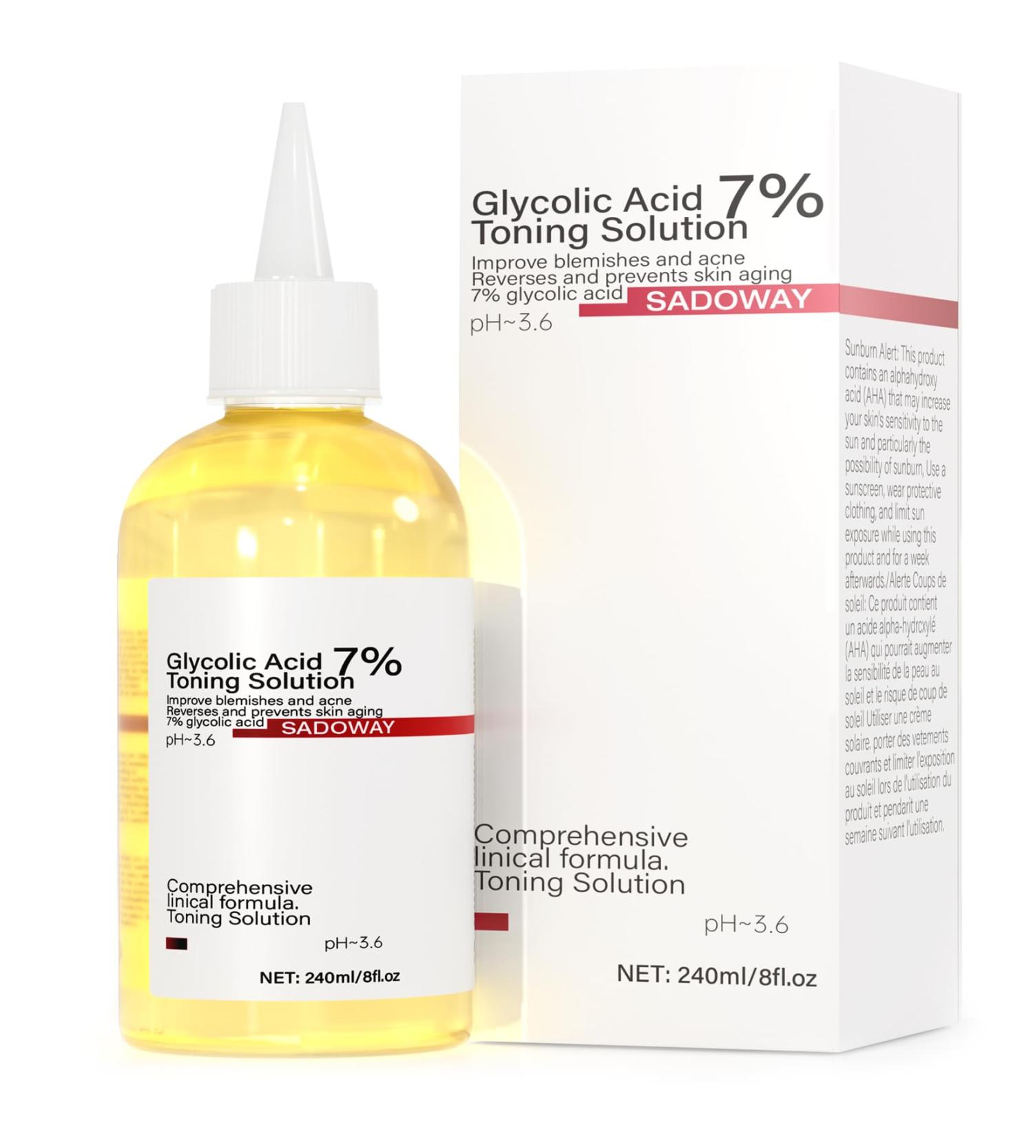 SADOWAY Glycolic Acid Toning Solution - 240ML 7% Toner for Radiant Skin Clarity | Ideal for Home Use - Buy Online on GoSupps.com