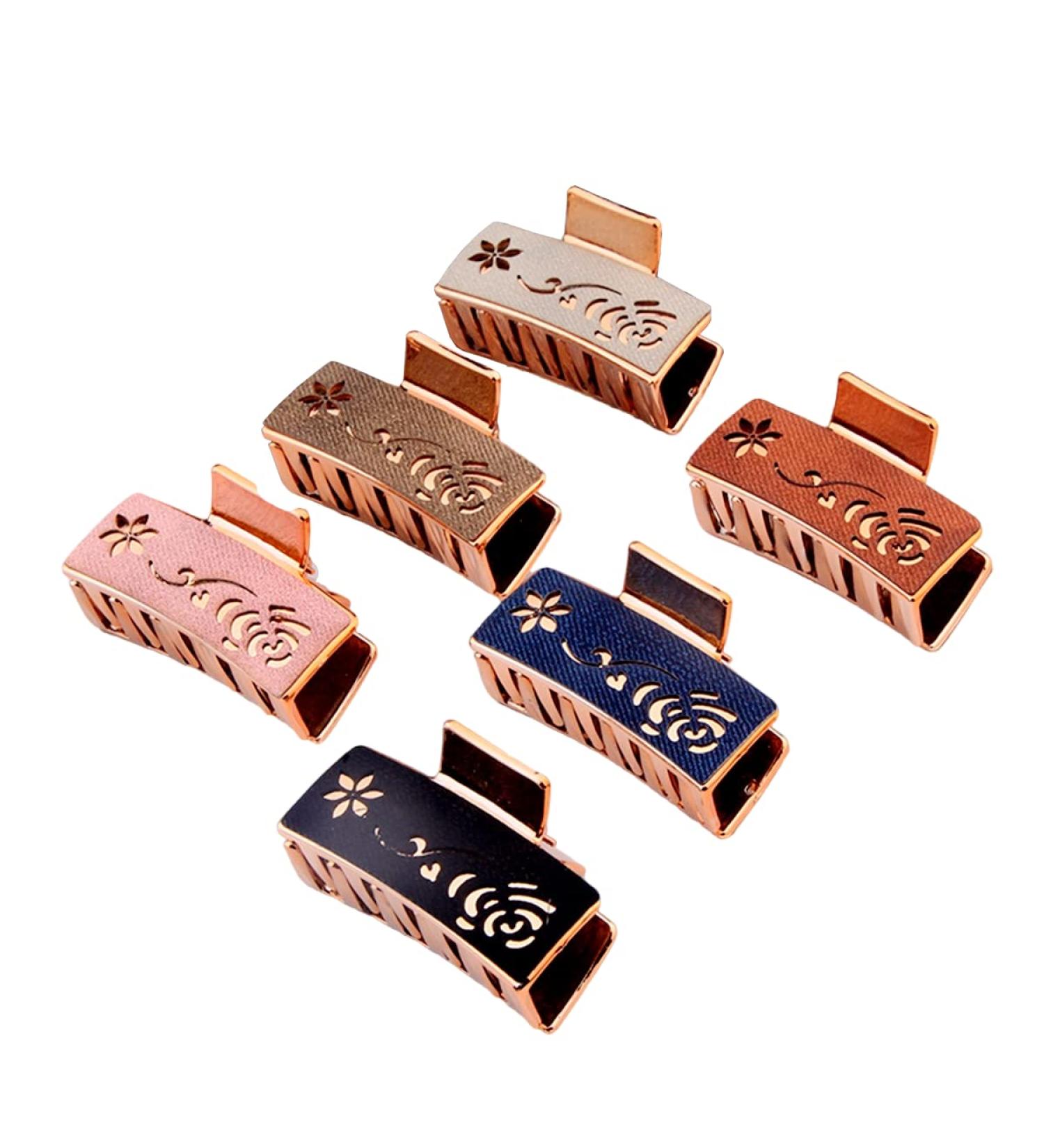 Yusier 2.5 inch Small Rectangle Decorative Hair Clip Set - Engraved Pattern Claw Clips for Thin Hair (6PCS) - Buy Online on GoSupps.com