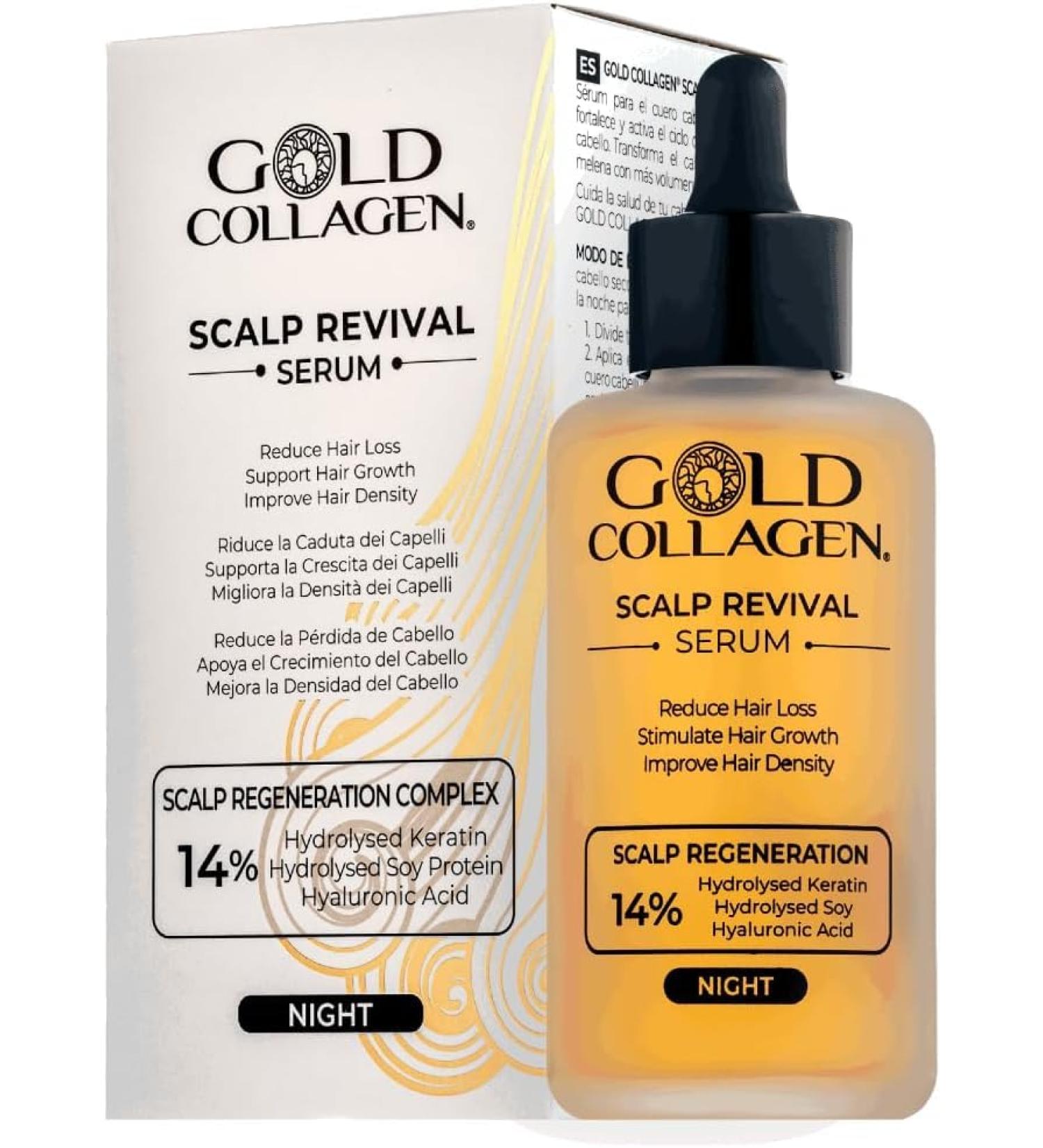 GOLD COLLAGEN Scalp Revival S rum de nuit pour la croissance et la chute des cheveux pour femme avec acide hyaluronique k ratine pour cheveux et extraits naturels - Huile pour cheveux cassants et