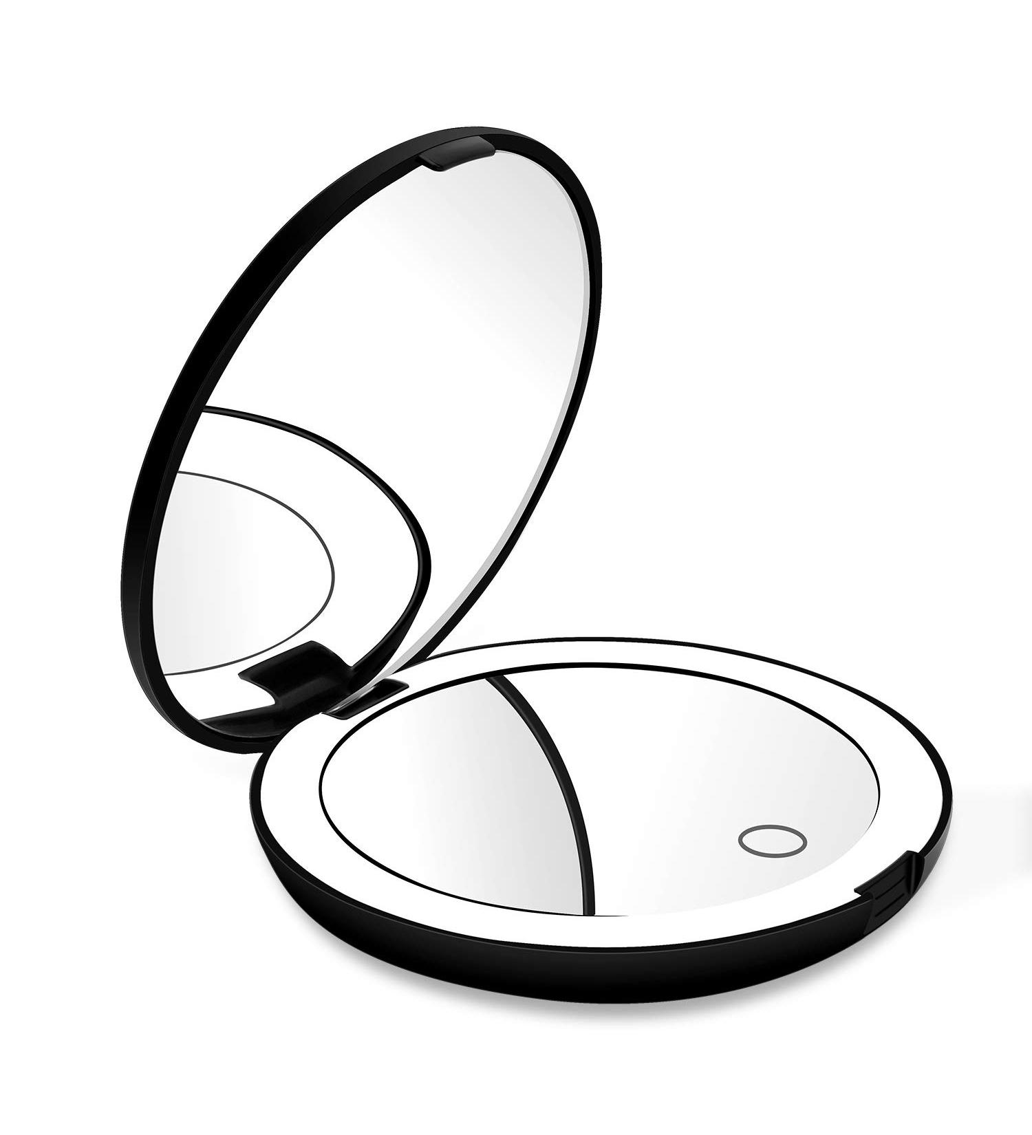 Deweisn Compact Rechargeable Lighted Makeup Mirror - 1X/10X Magnifying, Foldable, Double-Sided - Ideal for Travel, Purse, Handbags - Black - Buy Online on GoSupps.com