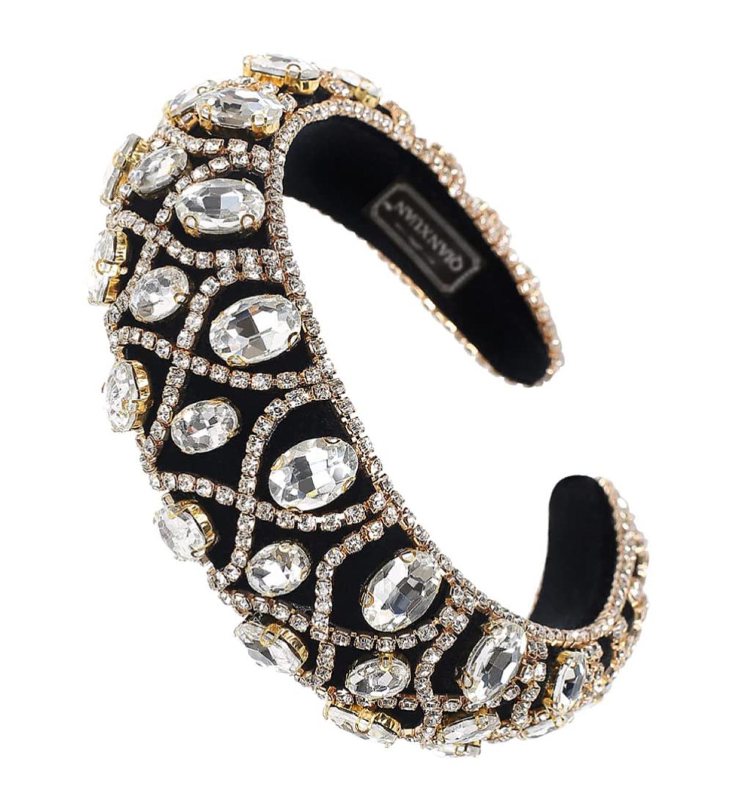 Lurrose Crystal Hair Hoop Baroque Headband Rhinestone Headband Padded Lining Wide Hair Hand Girl Headdress Wedding Costume for Women Kids (Golden) Rhinestone Baroque Headband - Buy Online on GoSupps.com