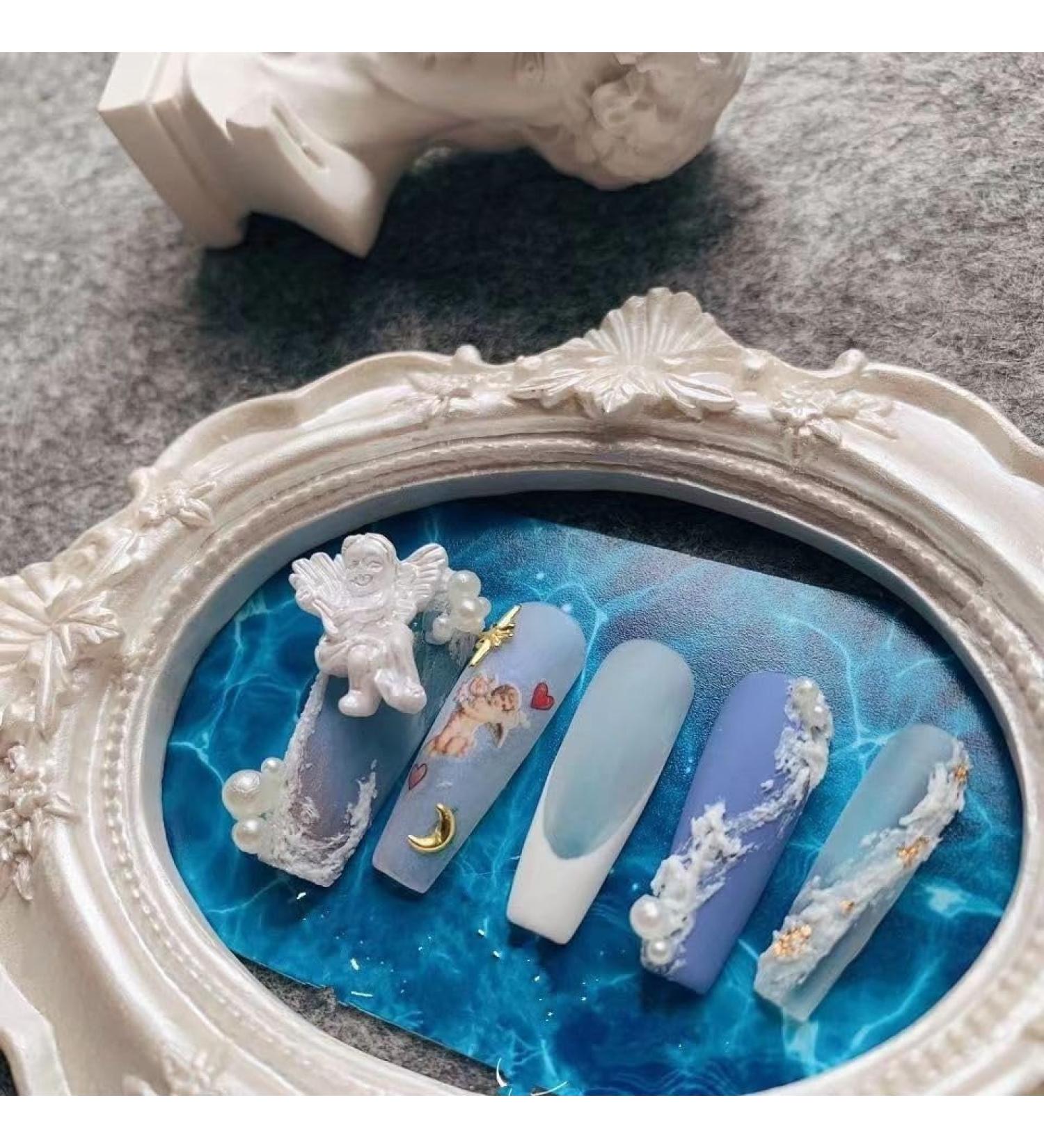 Temperament-enhancing nail plate hand-customized nail dressing nail finished product fake nails retro gypsum explosion Joker white detachable (10-piece)(XS)