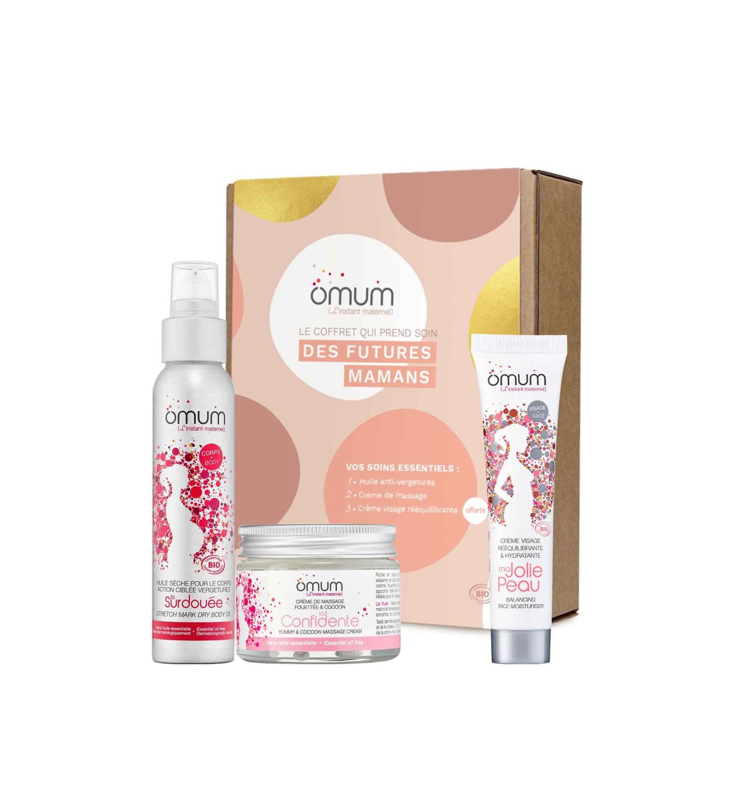 OMUM - Gift Box for Future Mothers 3 Organic Treatments: 1 La Confidente Massage Cream + 1 Surdou e Stretch Mark Oil + 1 Ma Jolie Peau Face Cream - Natural France Vegan Compatible with Pregnancy and Breastfeeding - Buy Online on GoSupps.com