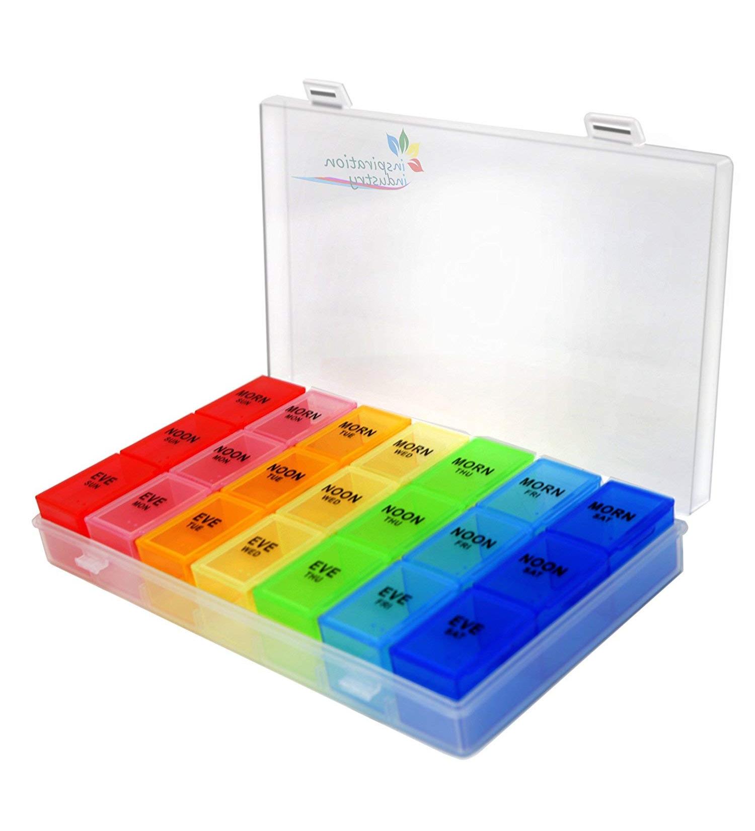 Rainbow Weekly Pill Organizer | 7-Day AM/PM Snap Lids | Detachable Compartments for Vitamins & Larger Pills - Buy Online on GoSupps.com