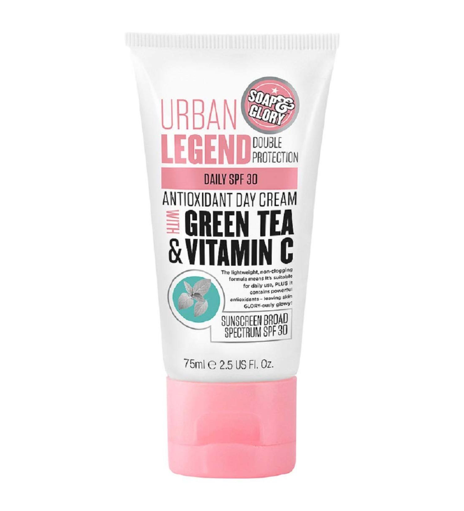 Soap & Glory Urban Legend Antioxidant Day Face Cream SPF 30 - Vitamin C + Green Tea Brightening Moisturizer - Lightweight Face Moisturizer with SPF for Sun Protection (75 ml)