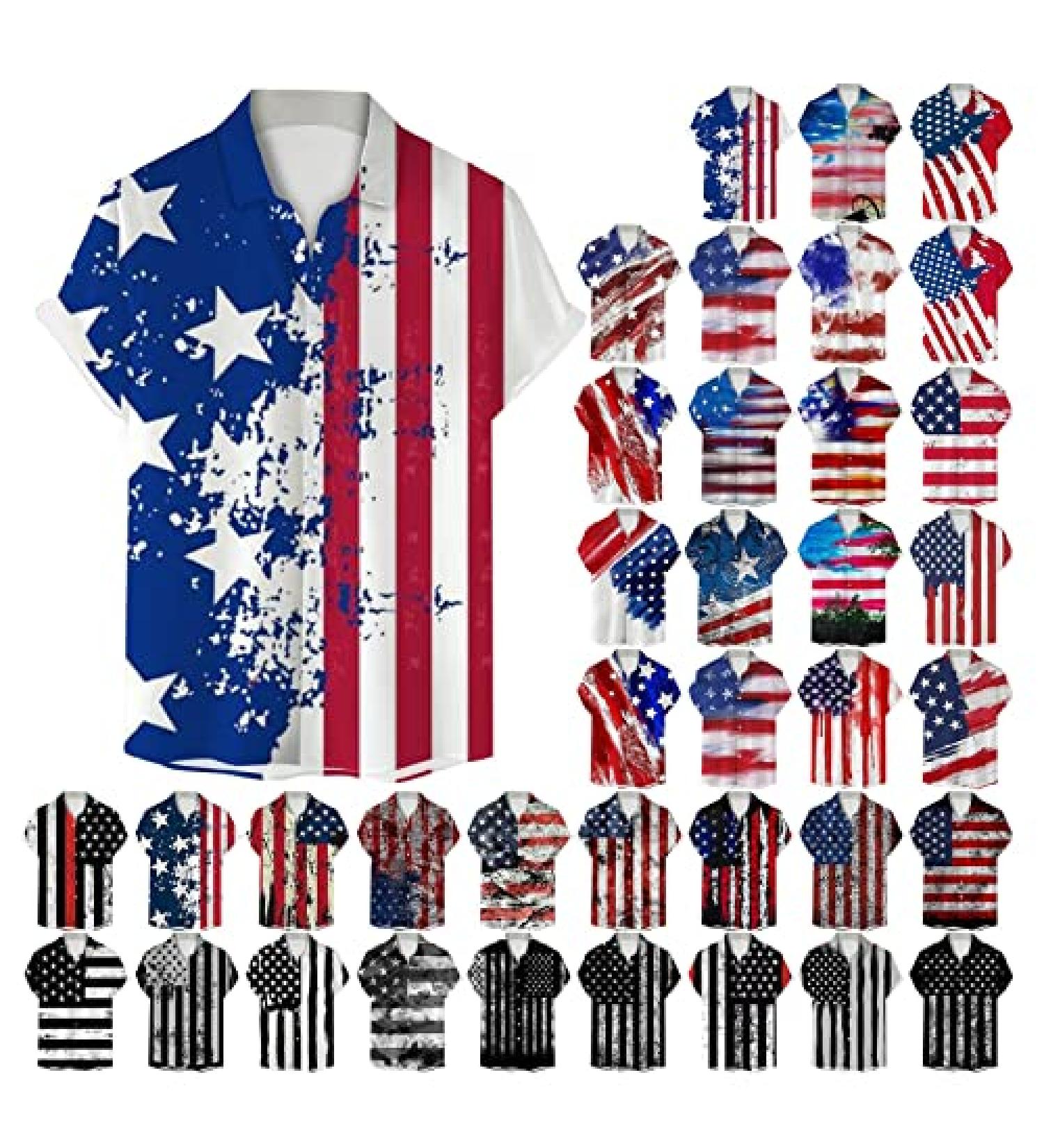 Men's Patriotic American Flag 4th of July Button Down Shirt - Black, Medium - Buy Online on GoSupps.com