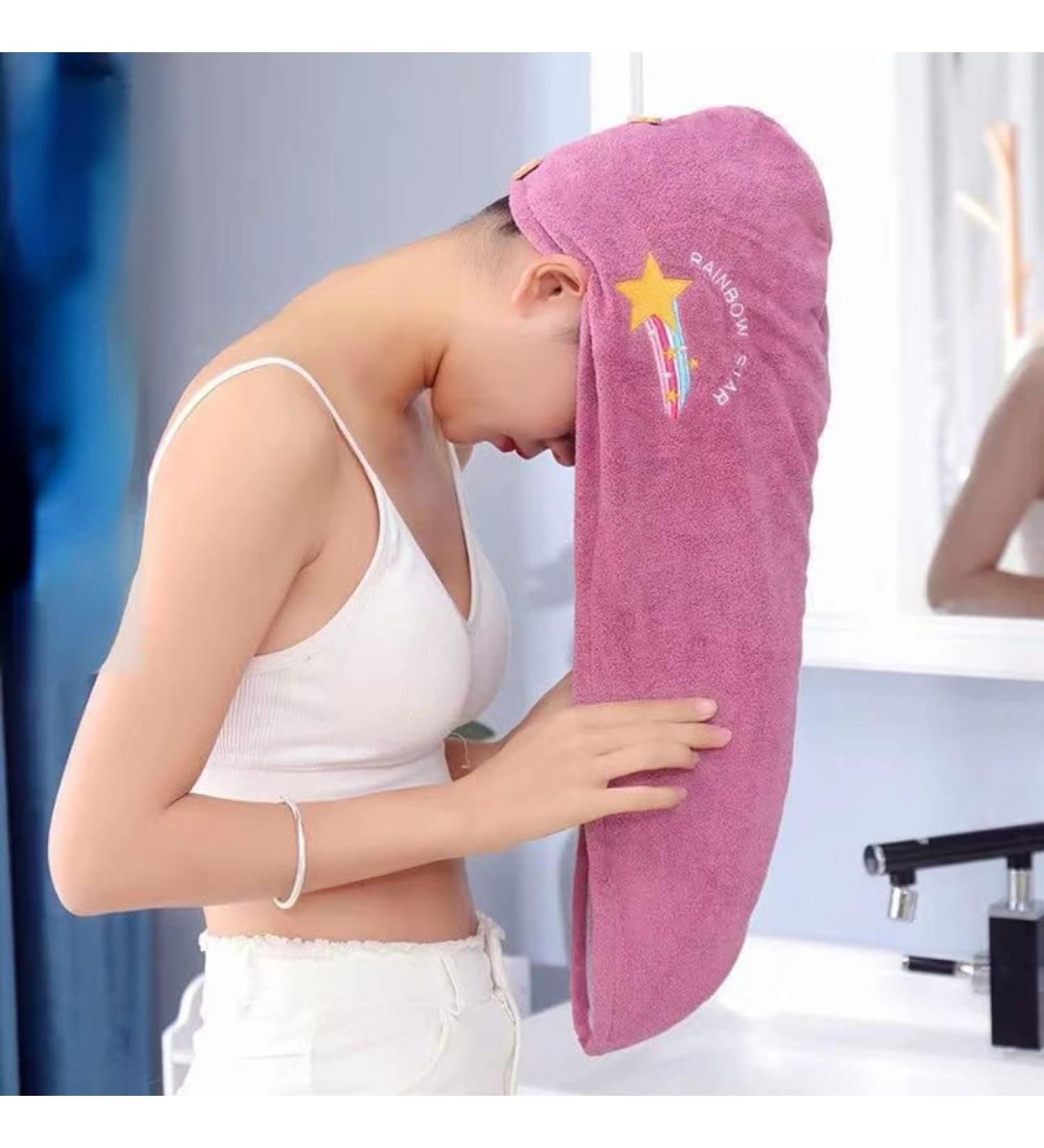 Fast Drying Microfiber Hair Towel Wrap for Women - Purple | Buttoned Hair Cap for Curly & Long Hair | Shower Turban for Wet Hair - Buy Online on GoSupps.com