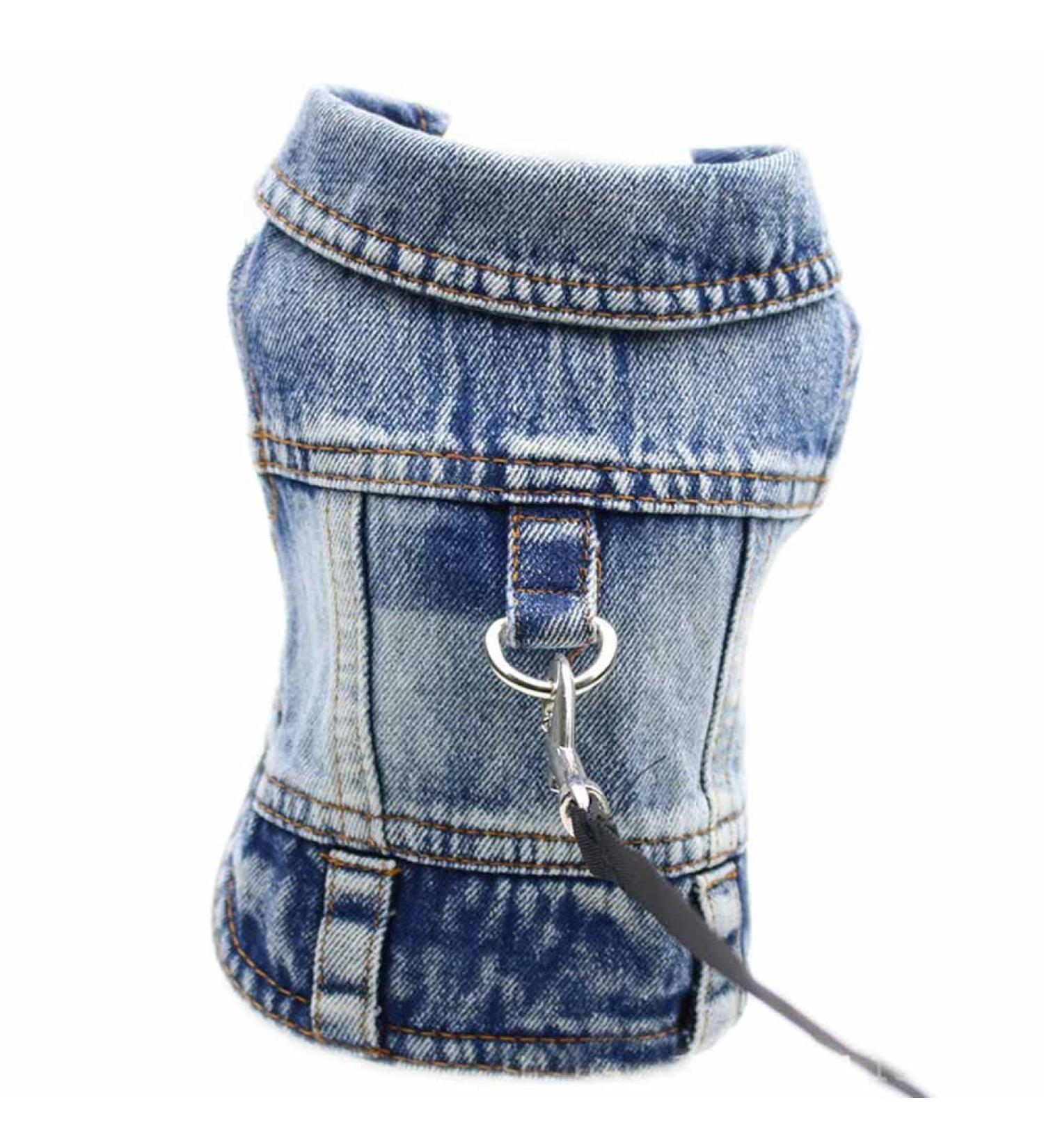 Feiling Jeans Dog Jacket - Denim Coat with Metal Hook Leash for Small to XL Dogs | Stylish Pet Vest for Puppies & Medium Dogs - Buy Online on GoSupps.com