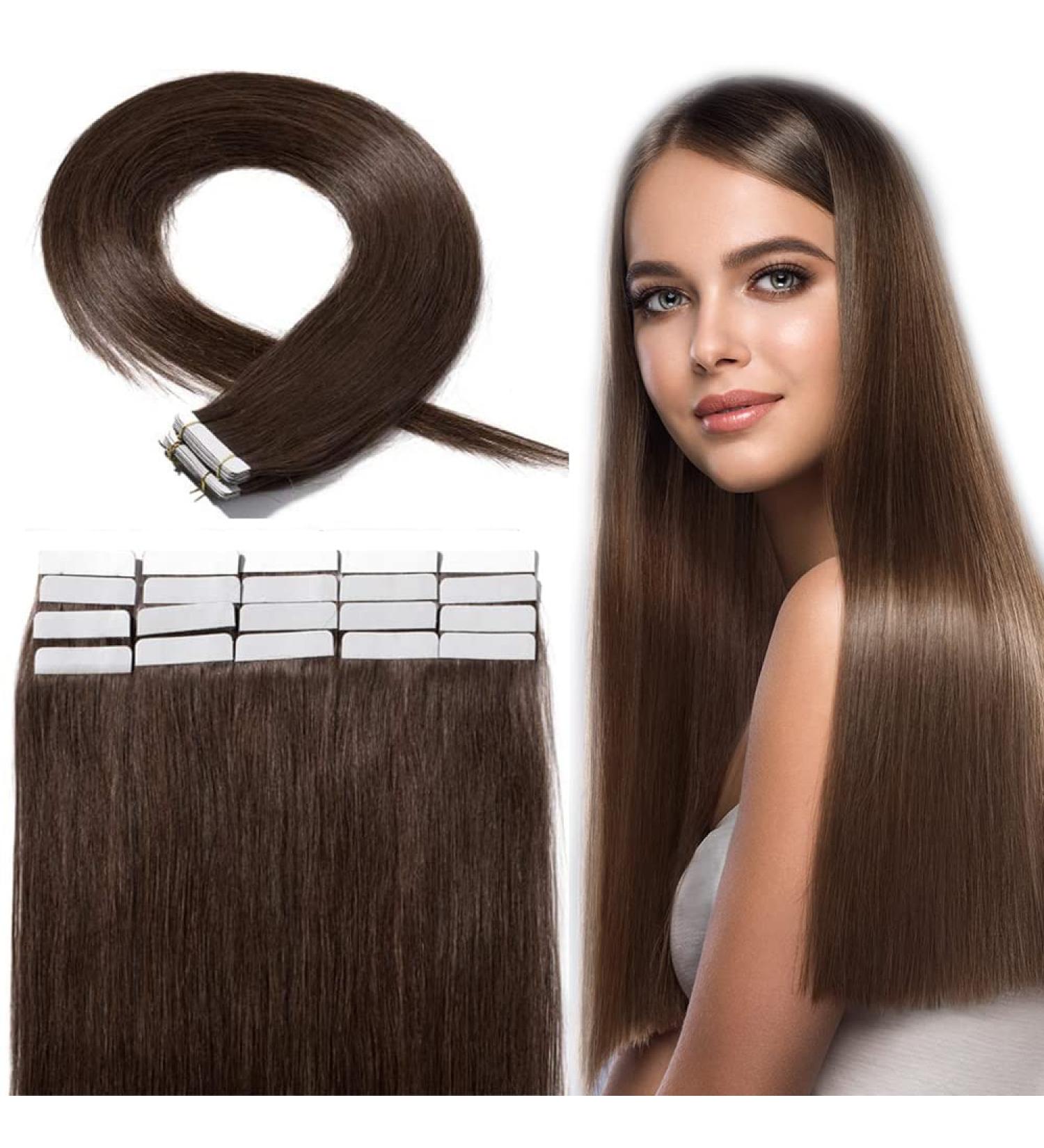 Silk-Co Tape in Extensions | Real Hair #4 Mittelbraun - 20 Wholesale 4cm Wide - 40g Remy Hair Extensions 30cm Length - Buy Online on GoSupps.com