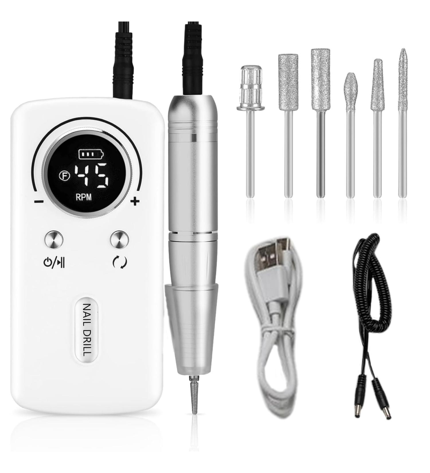 1 Set Electric Nail Drill 45000RPM Portable Nail Drill Kit Rechargeable Acrylic Nail Drill Professional Electric Nail File with 6 Nail Drill Bits for Manicure Pedicure - Buy Online on GoSupps.com