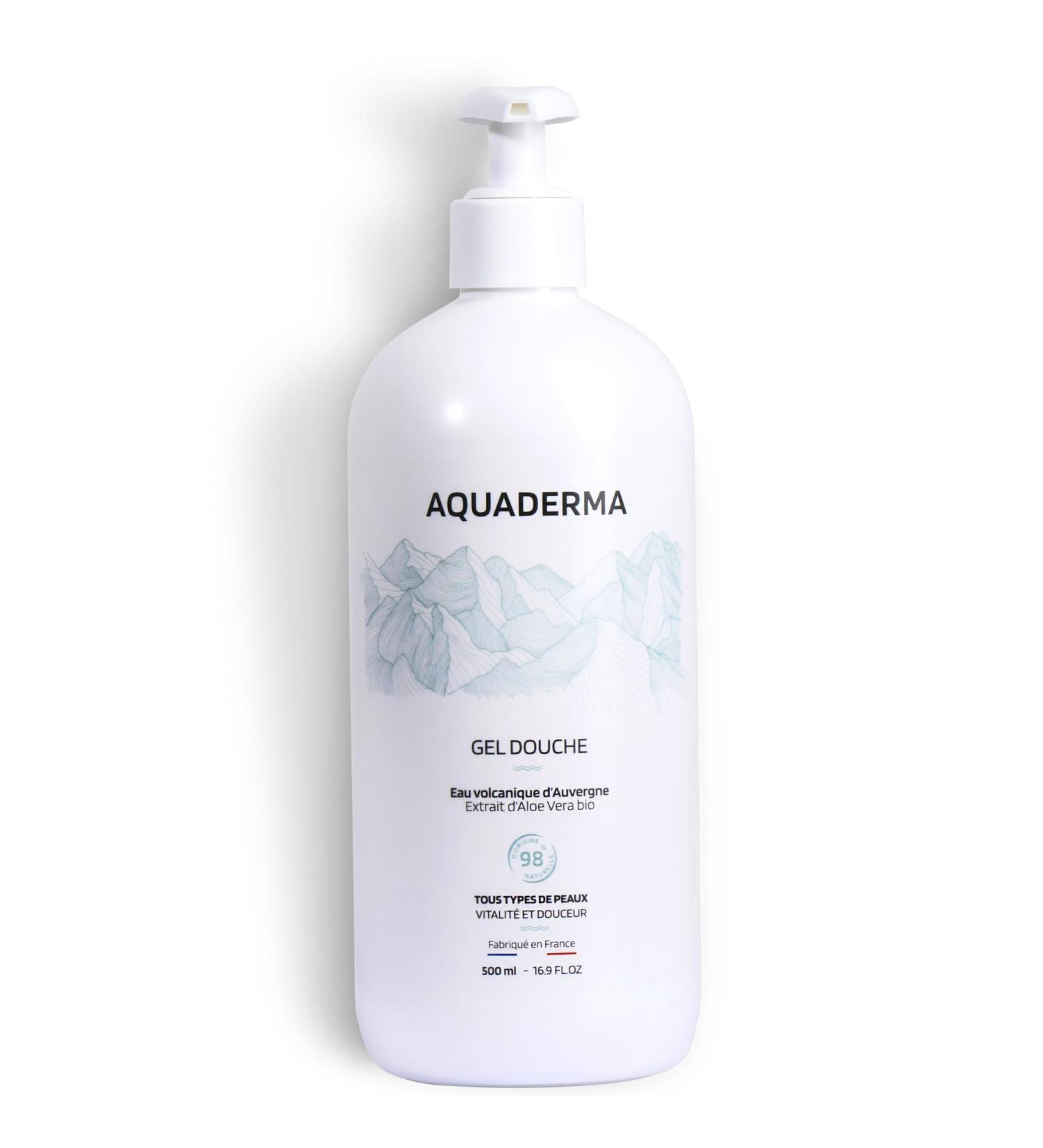  Aquaderma Organic Aloe Vera & Volcanic Water Shower Gel 500ml - 98% Natural Origin & Made in France - Gently Cleanses and Moisturizes - All Skin Types - Buy Online on GoSupps.com